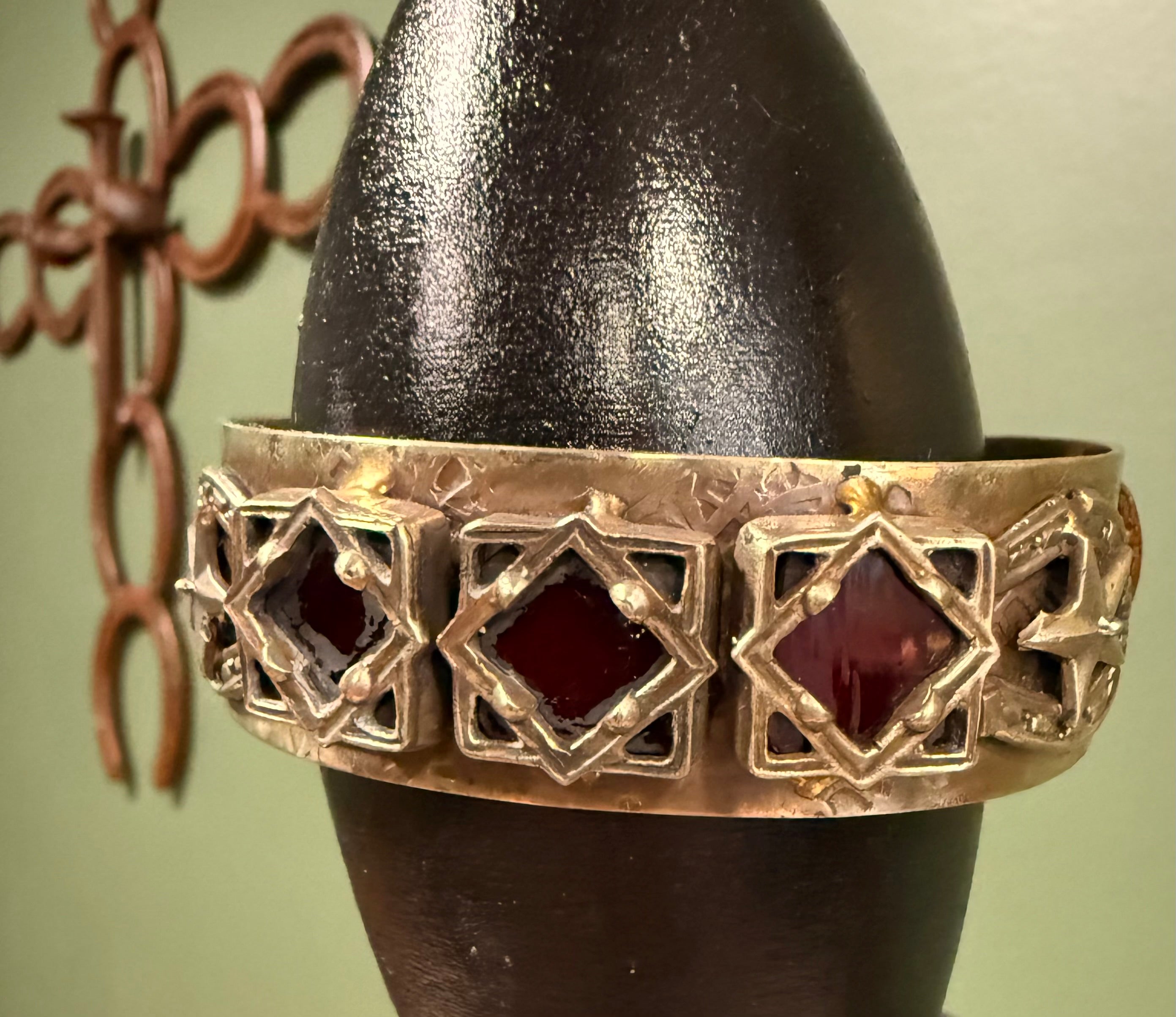 Brass Bracelet with Garnet Stones