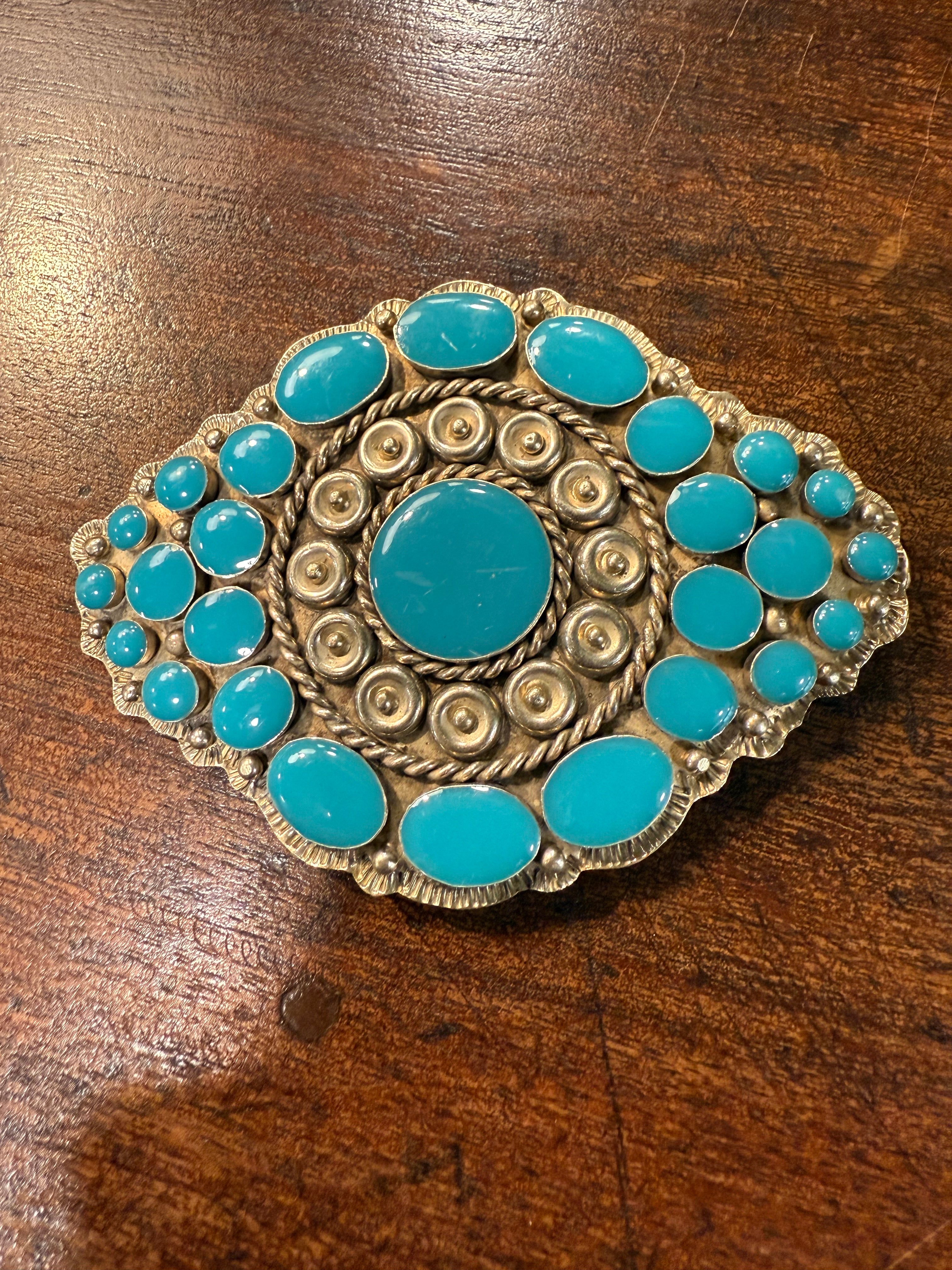 Silver and Turquoise Belt Buckle