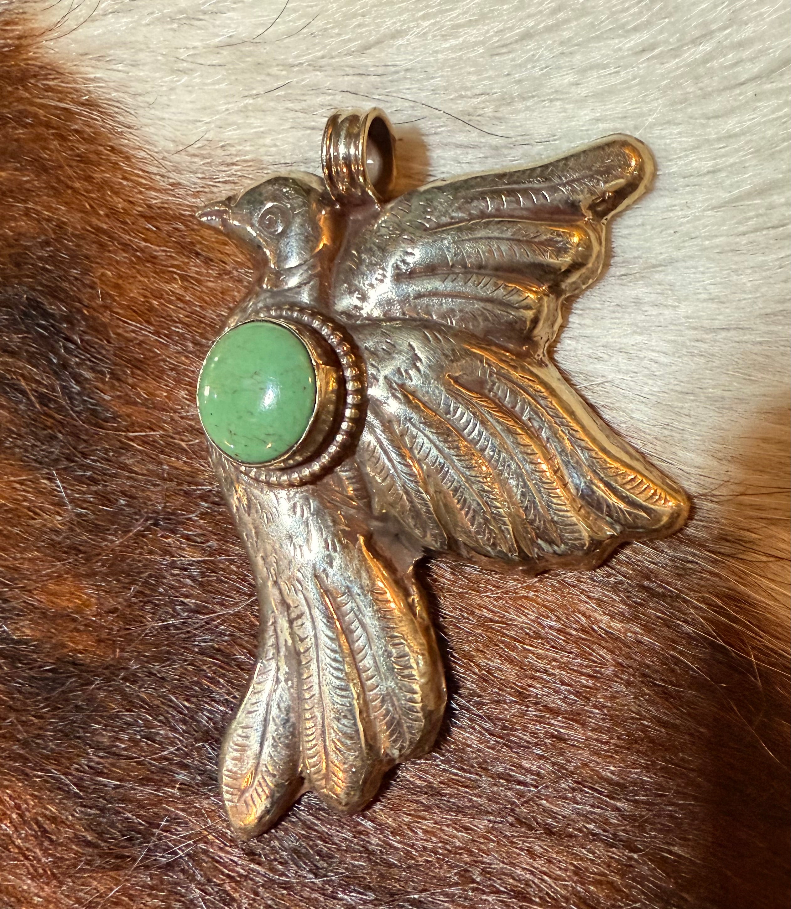 Sterling Silver Bird Pendant with Jade Cabochon