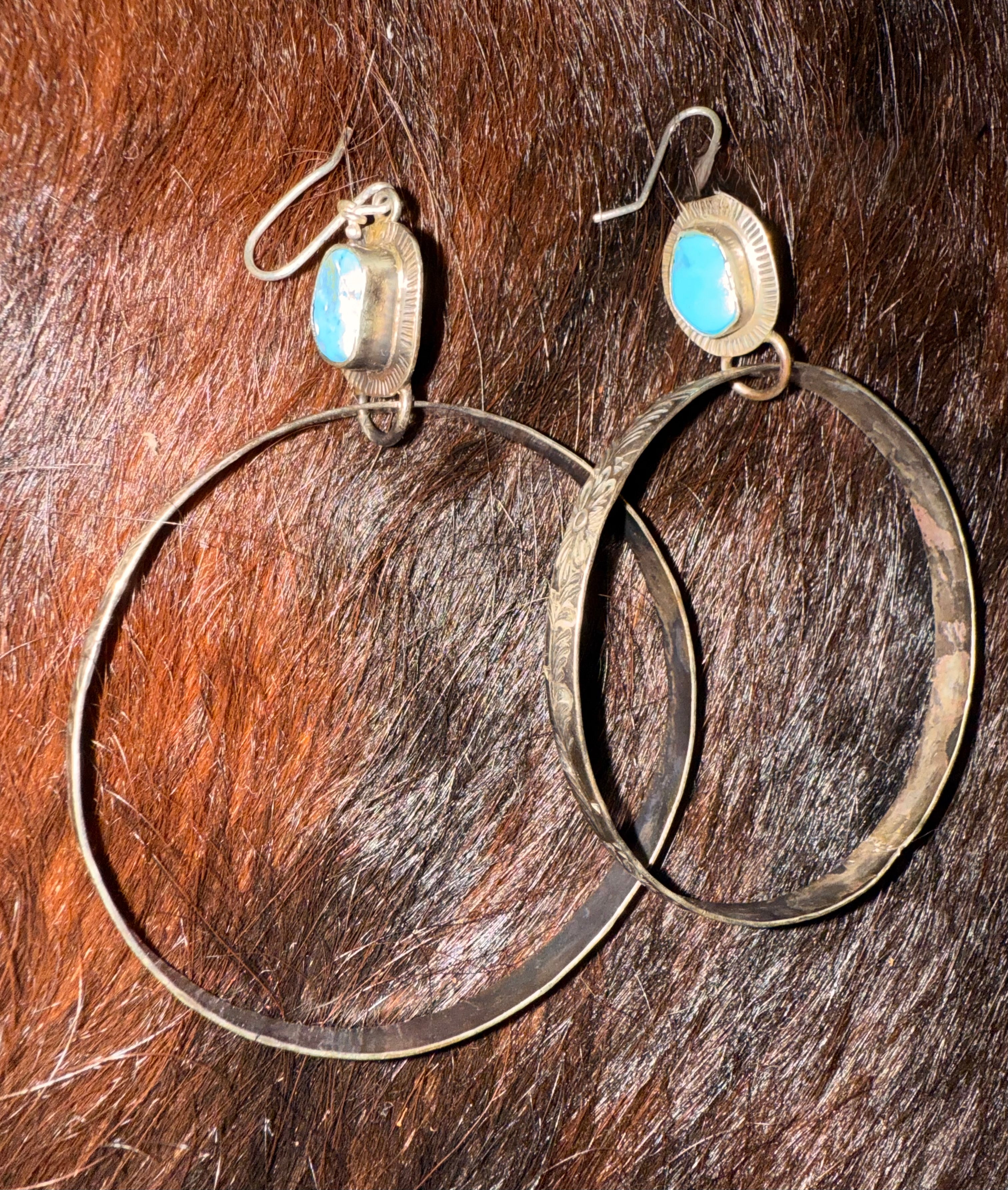 Sterling Silver and Turquoise Hoop Earrings