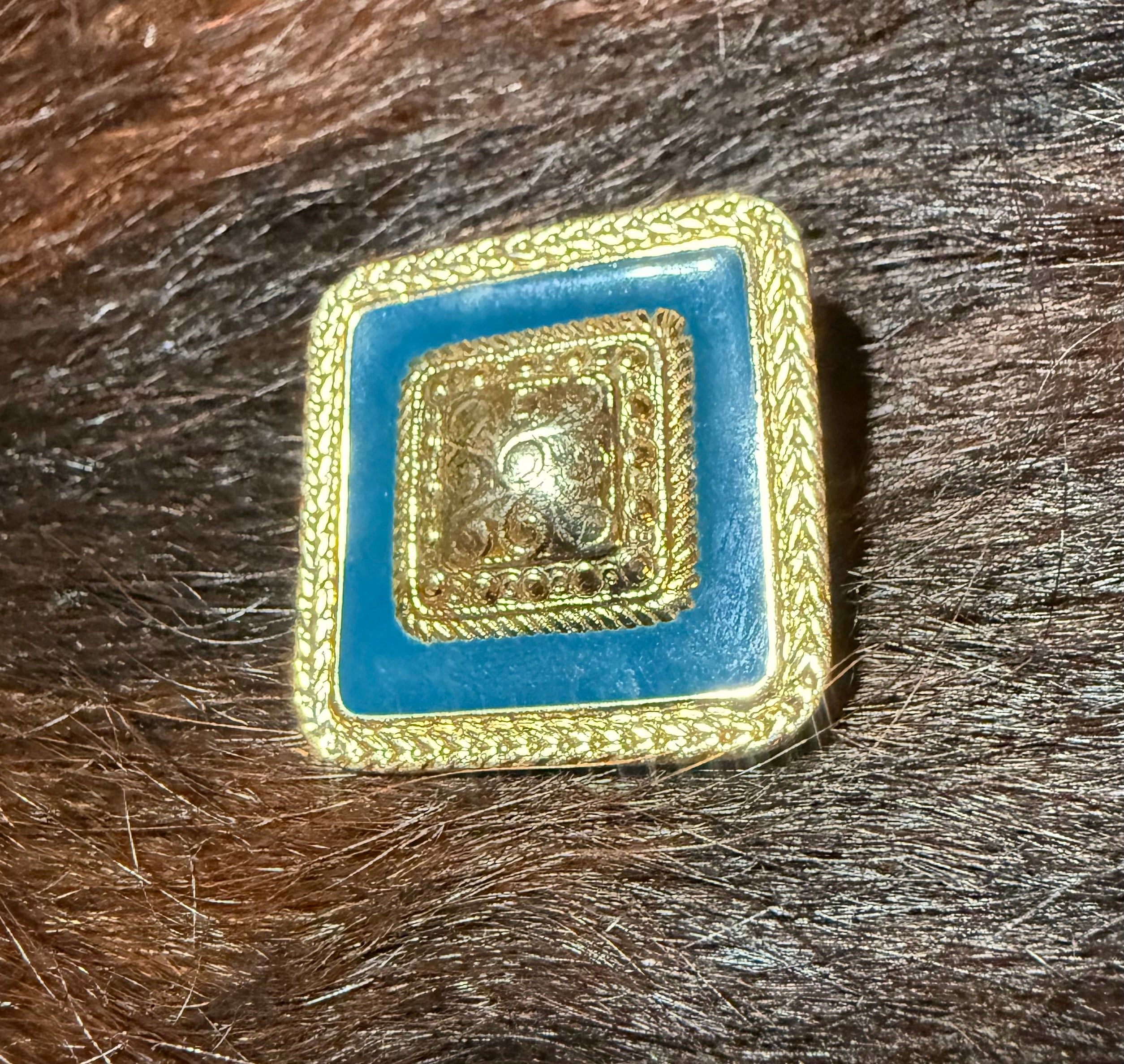 Gold and Blue Enamel Brooch