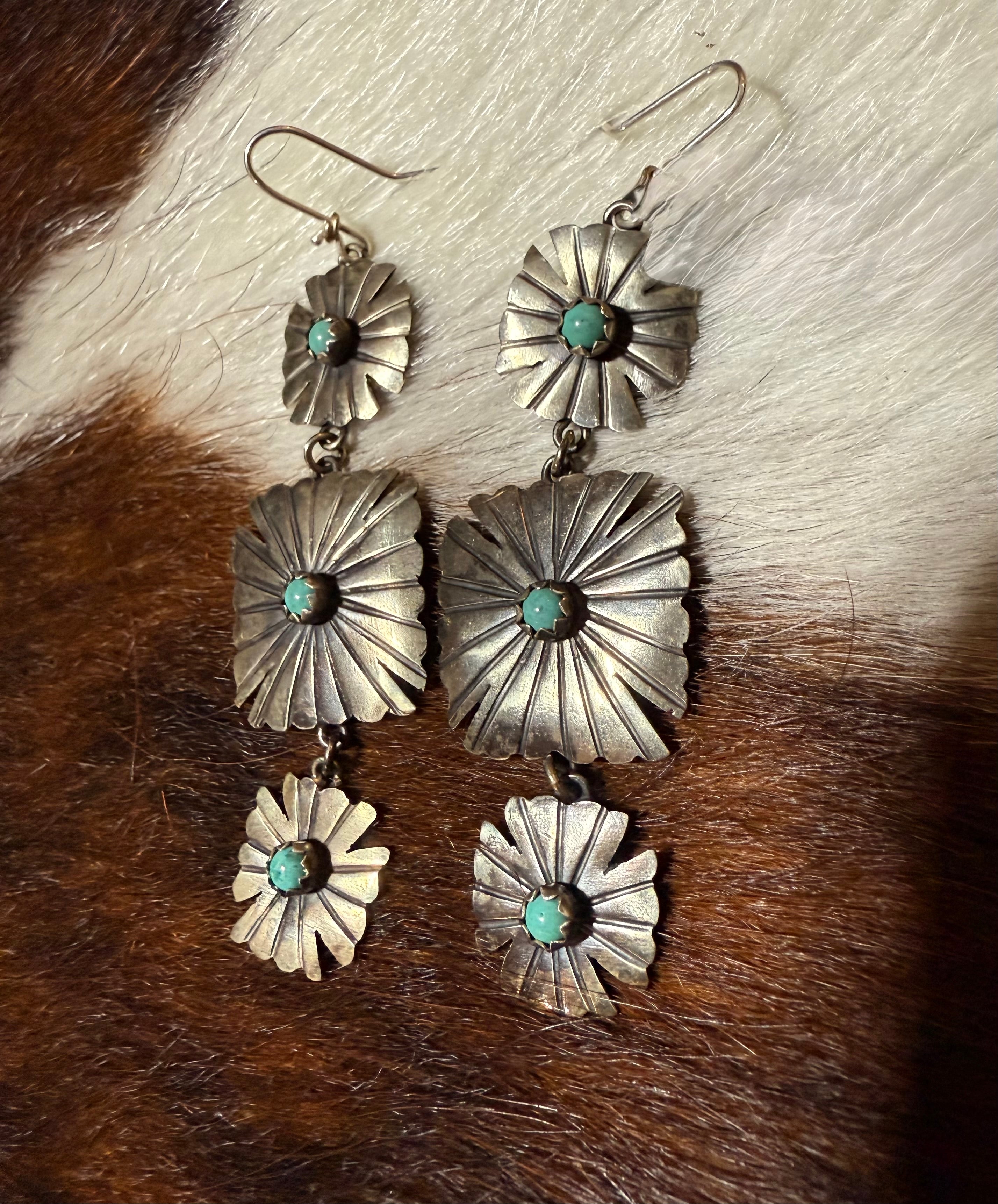 Sterling Silver and Turquoise Concho Drop Earrings