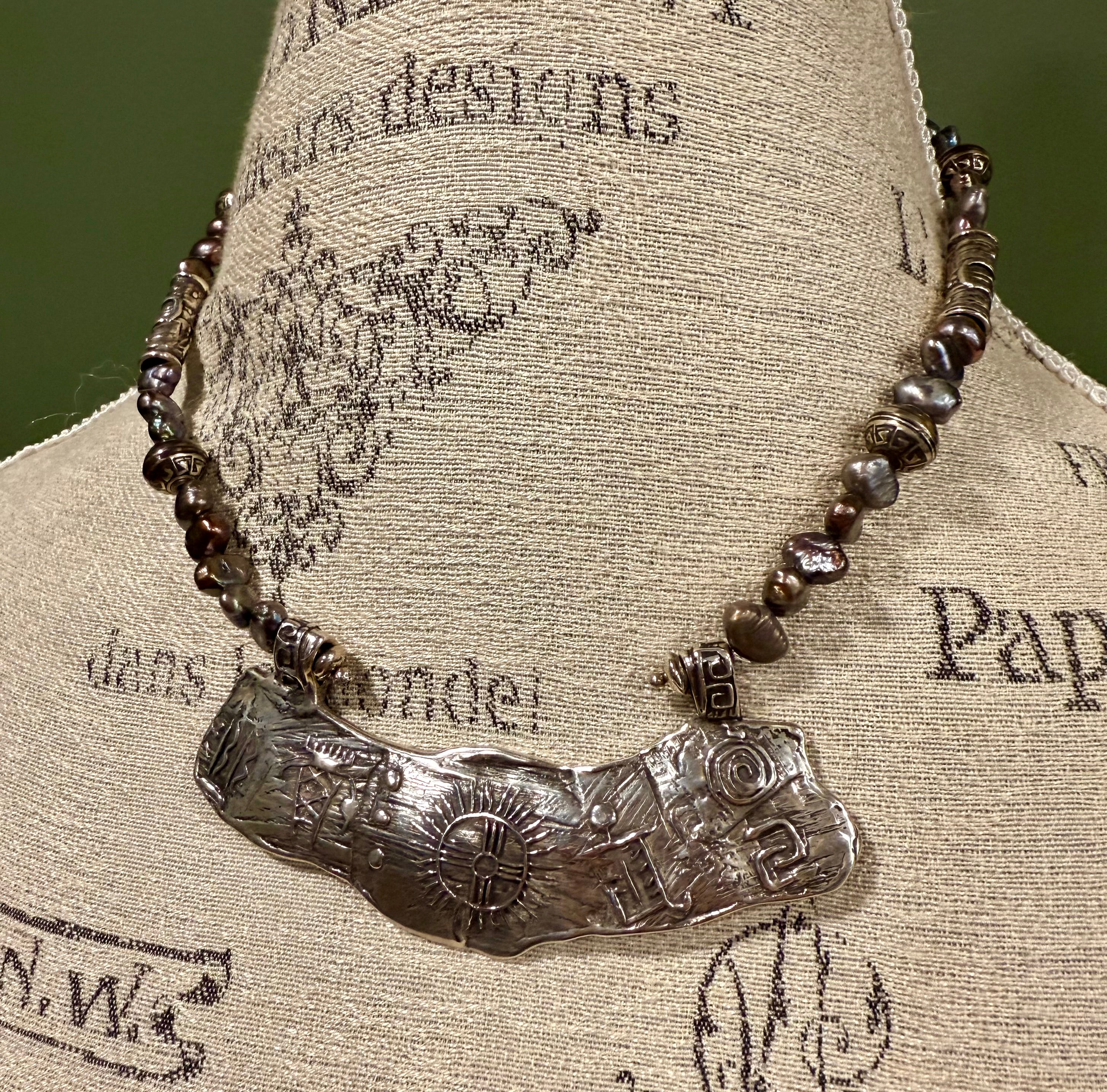 Sterling Silver Pendant Necklace with Freshwater Pearl Beading