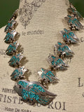 Sterling Silver Thunderbird Turquoise Statement Squash Blossom Necklace