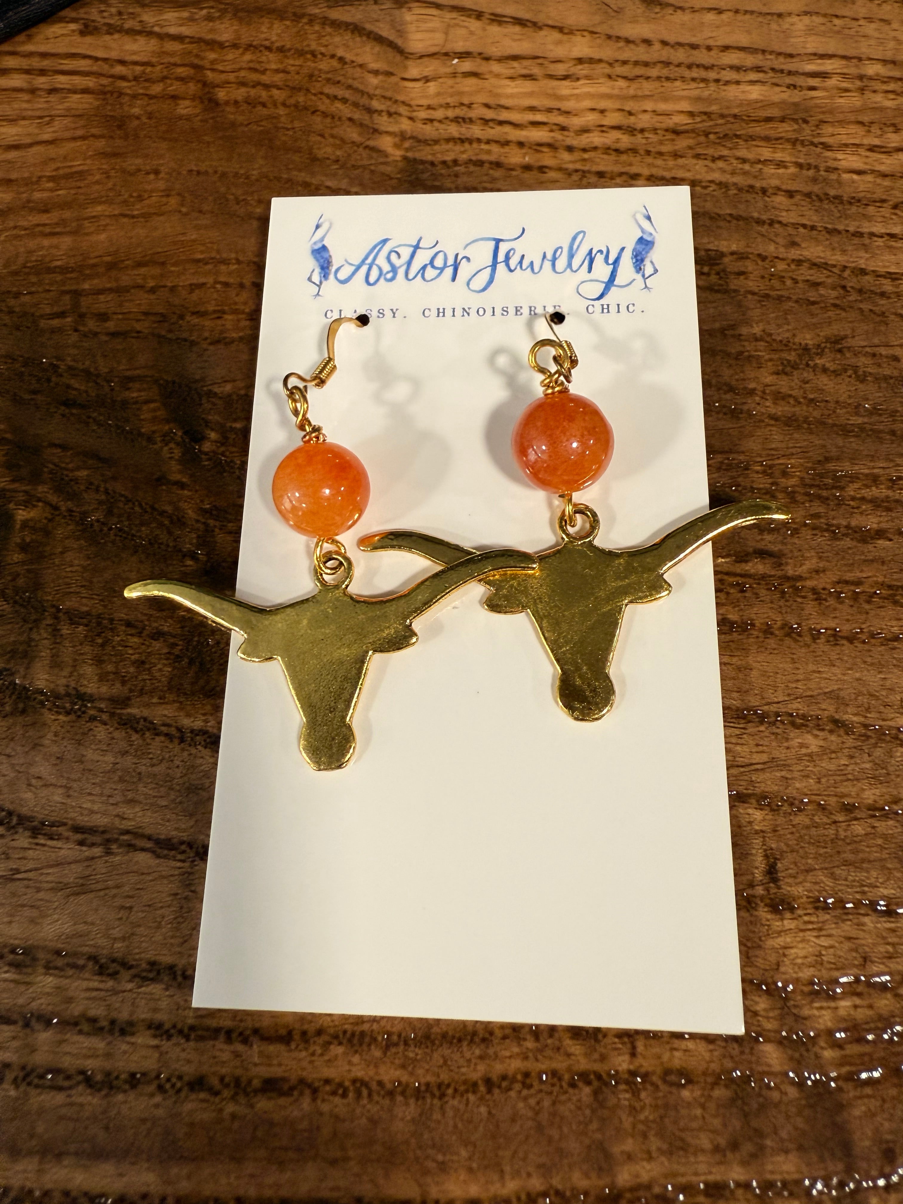 Gold and Orange Longhorn Earrings
