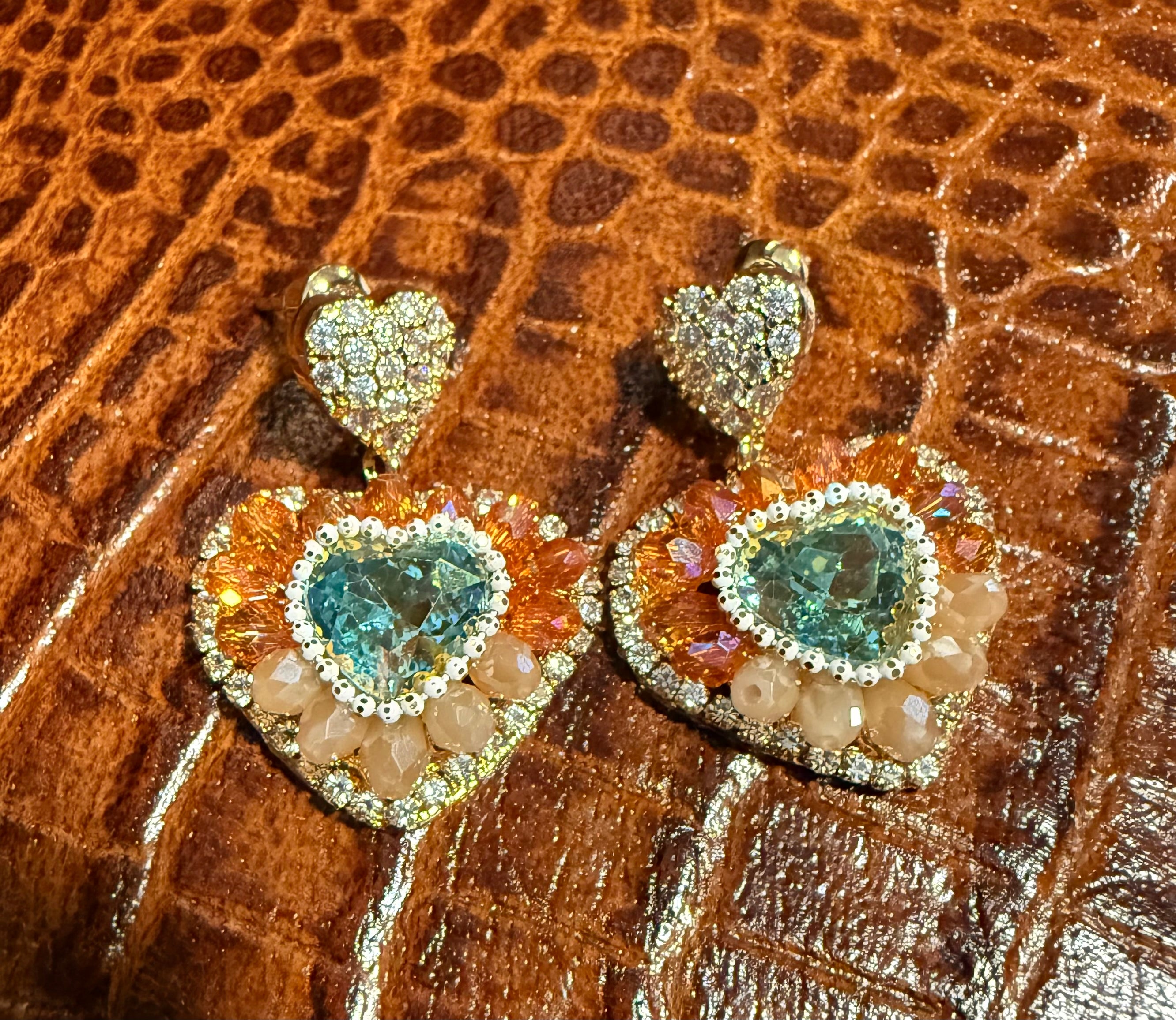 Gold and Gemstone Heart Earrings