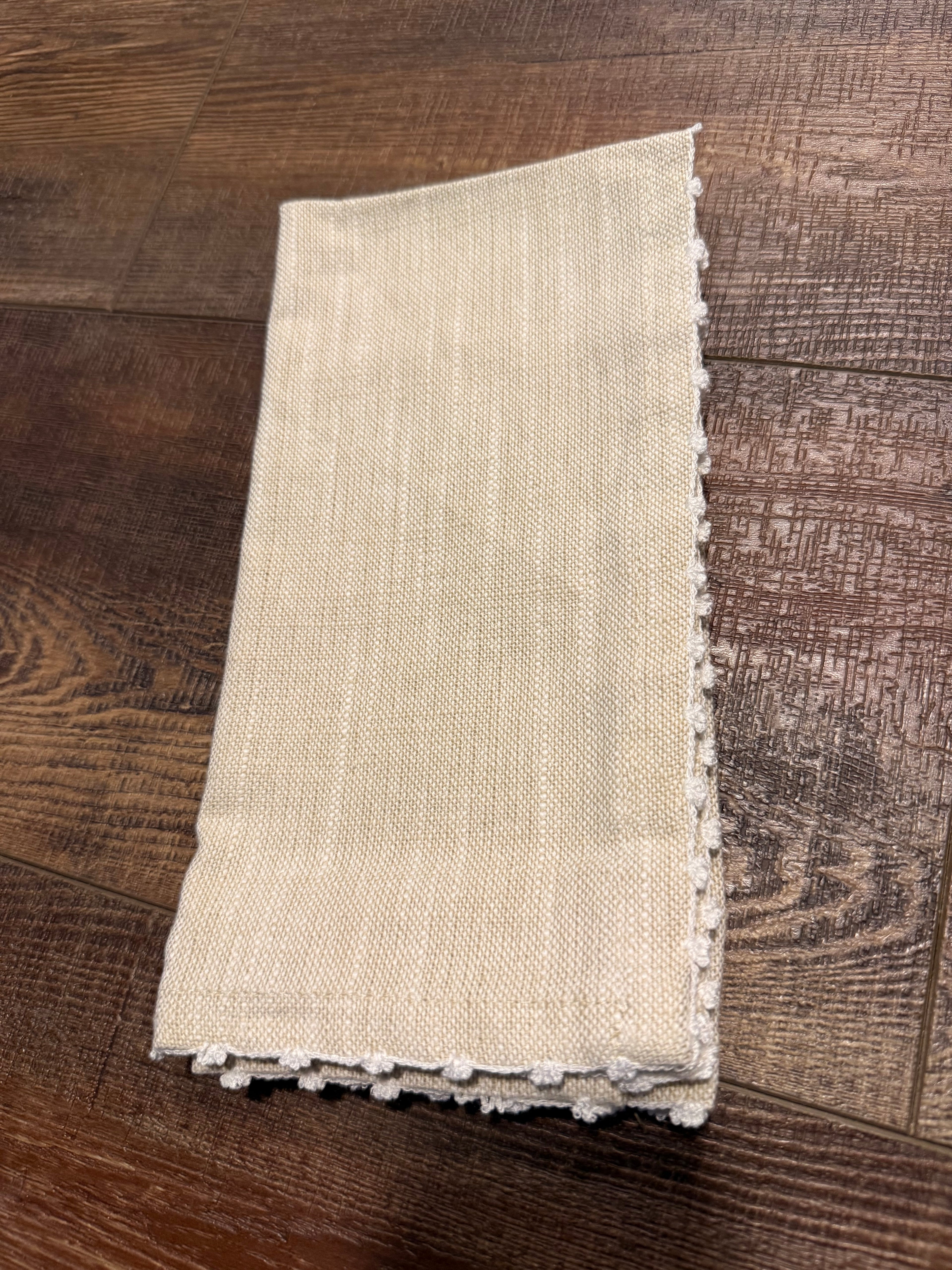 Knotted Edge Raw Cotton Napkins - Umber with Cream Trim