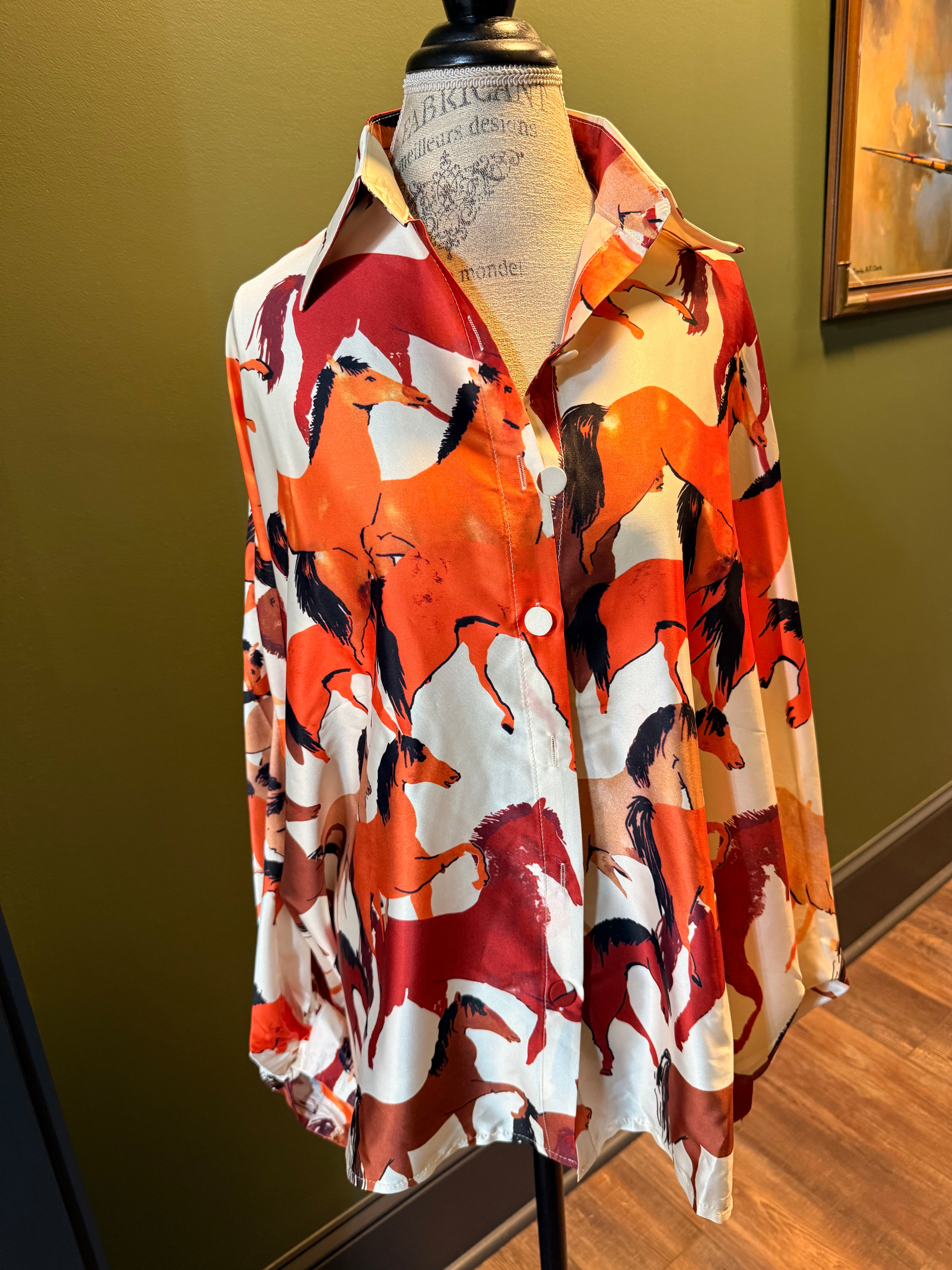 Horse Print Batwing Tunic Blouse