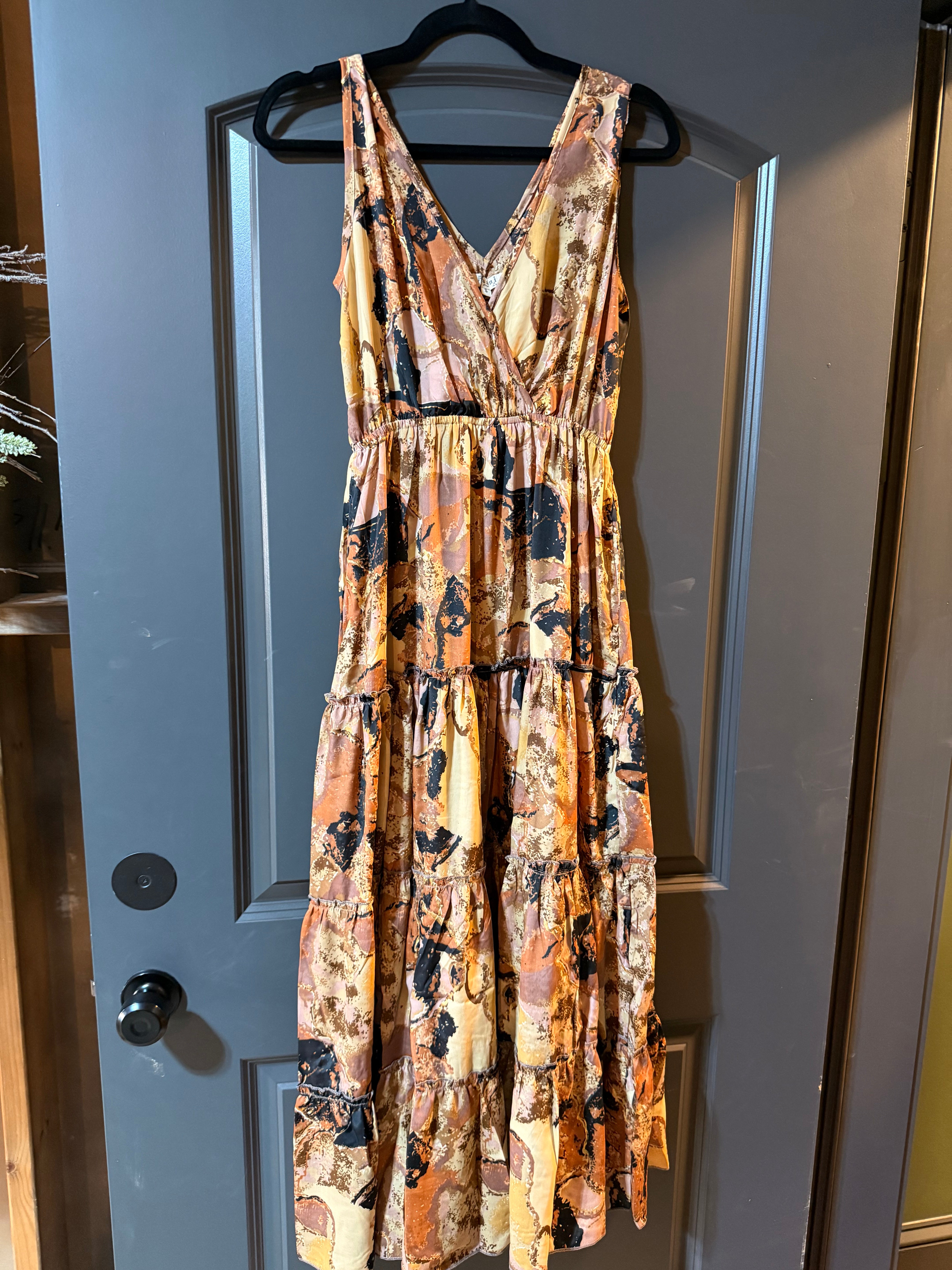 Tiered Pastel Metallic Maxi Dress