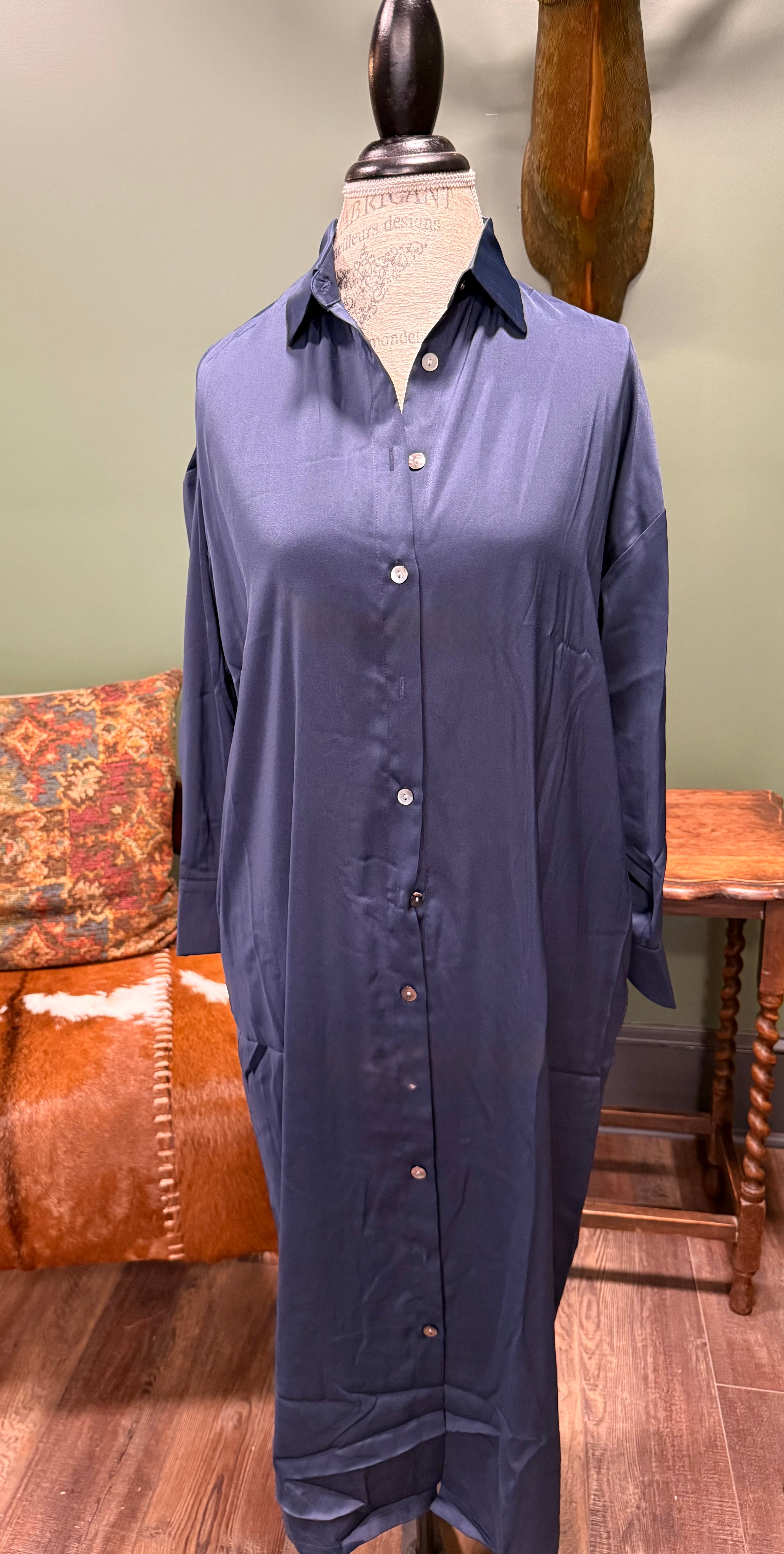 Soft Sheen Satin Button Up Shirt Dress