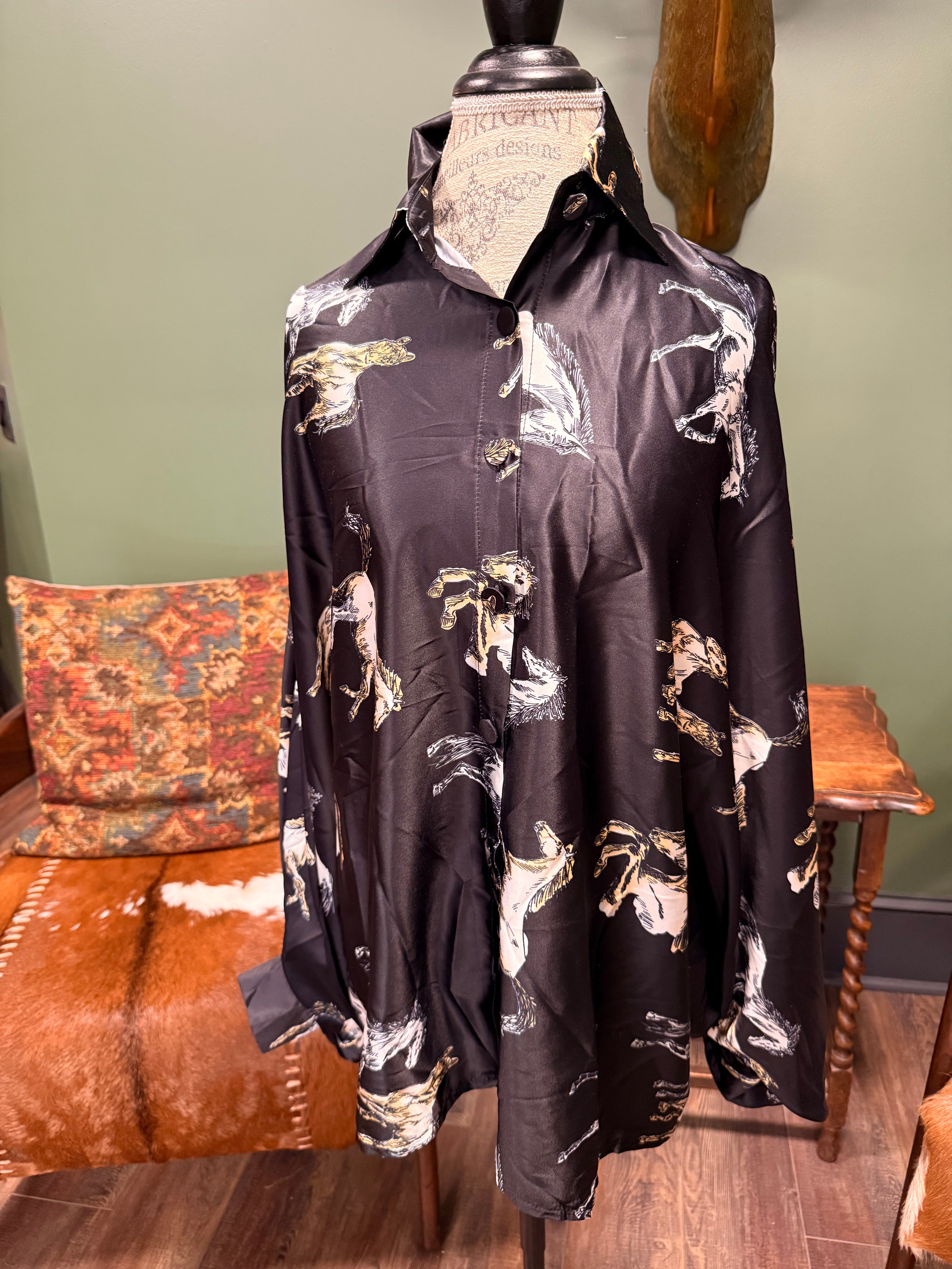 Horse Print Batwing Tunic Blouse