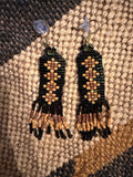 Tribal Beaded Earrings with Geometric Patterns in Gold, Black and Tan