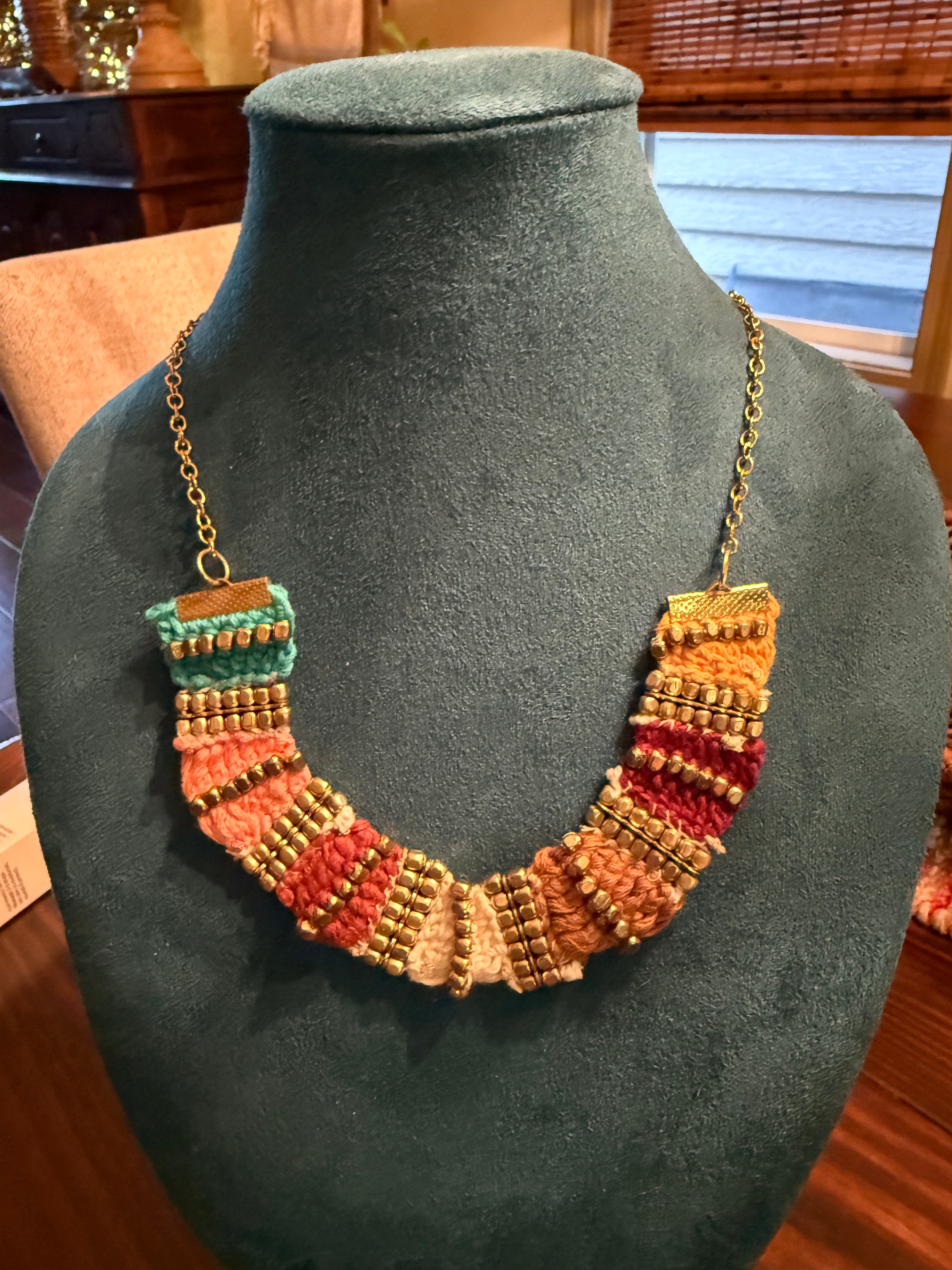 Handwoven Collar Necklace with Gold Beading