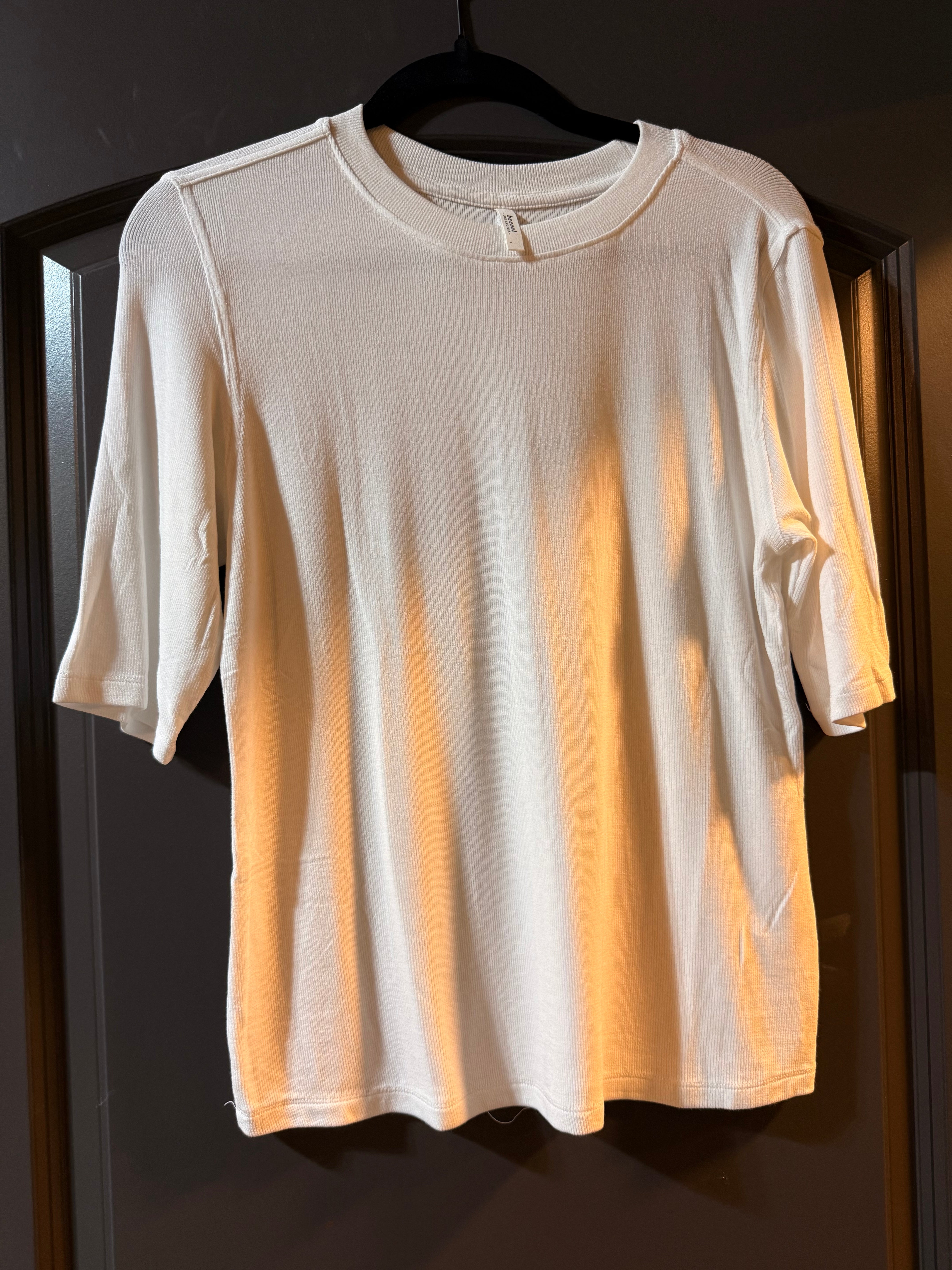 Ribbed Crew Neck Tee Top