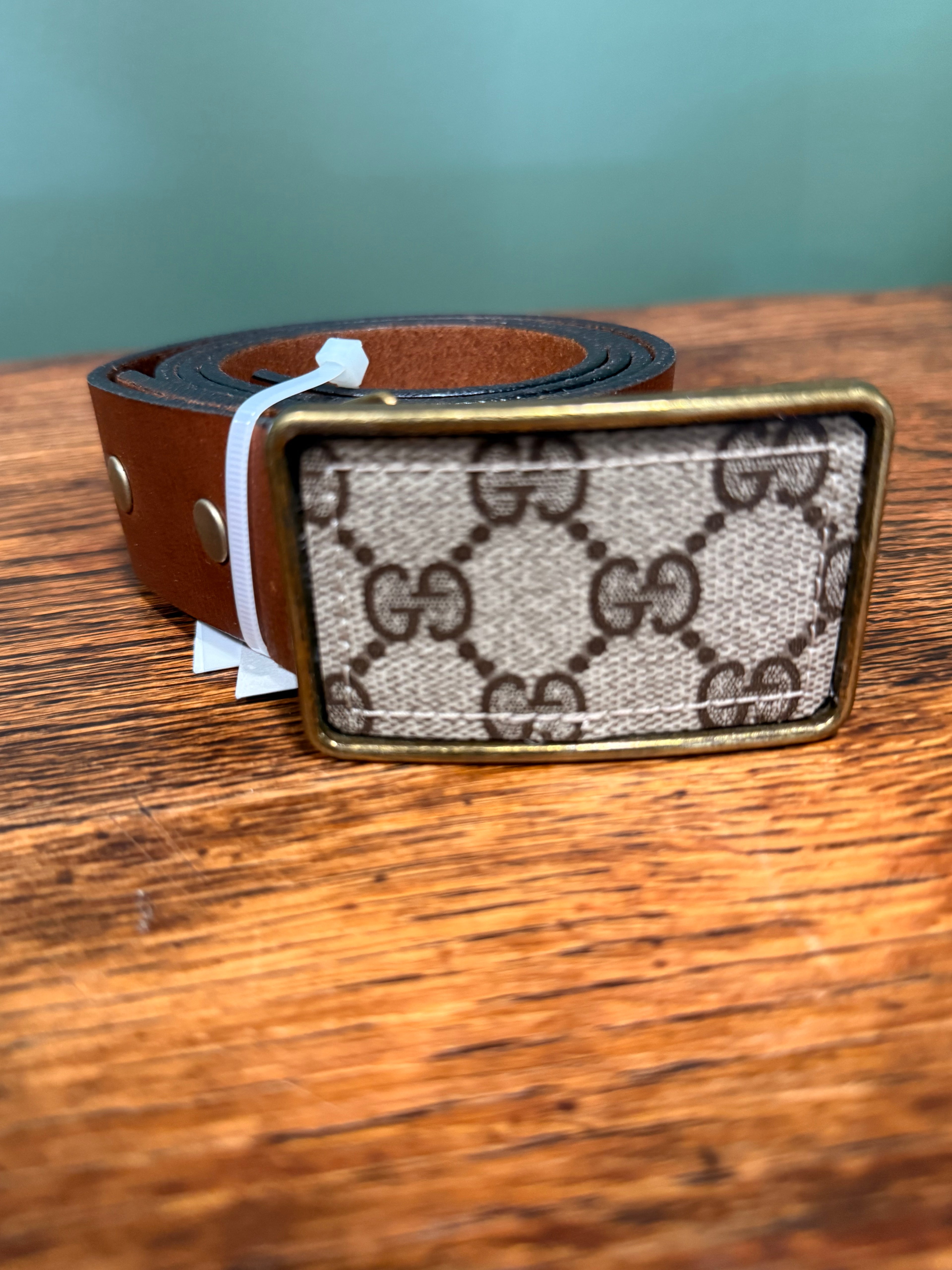 Upcycled GG Gold & Brown Leather Belt