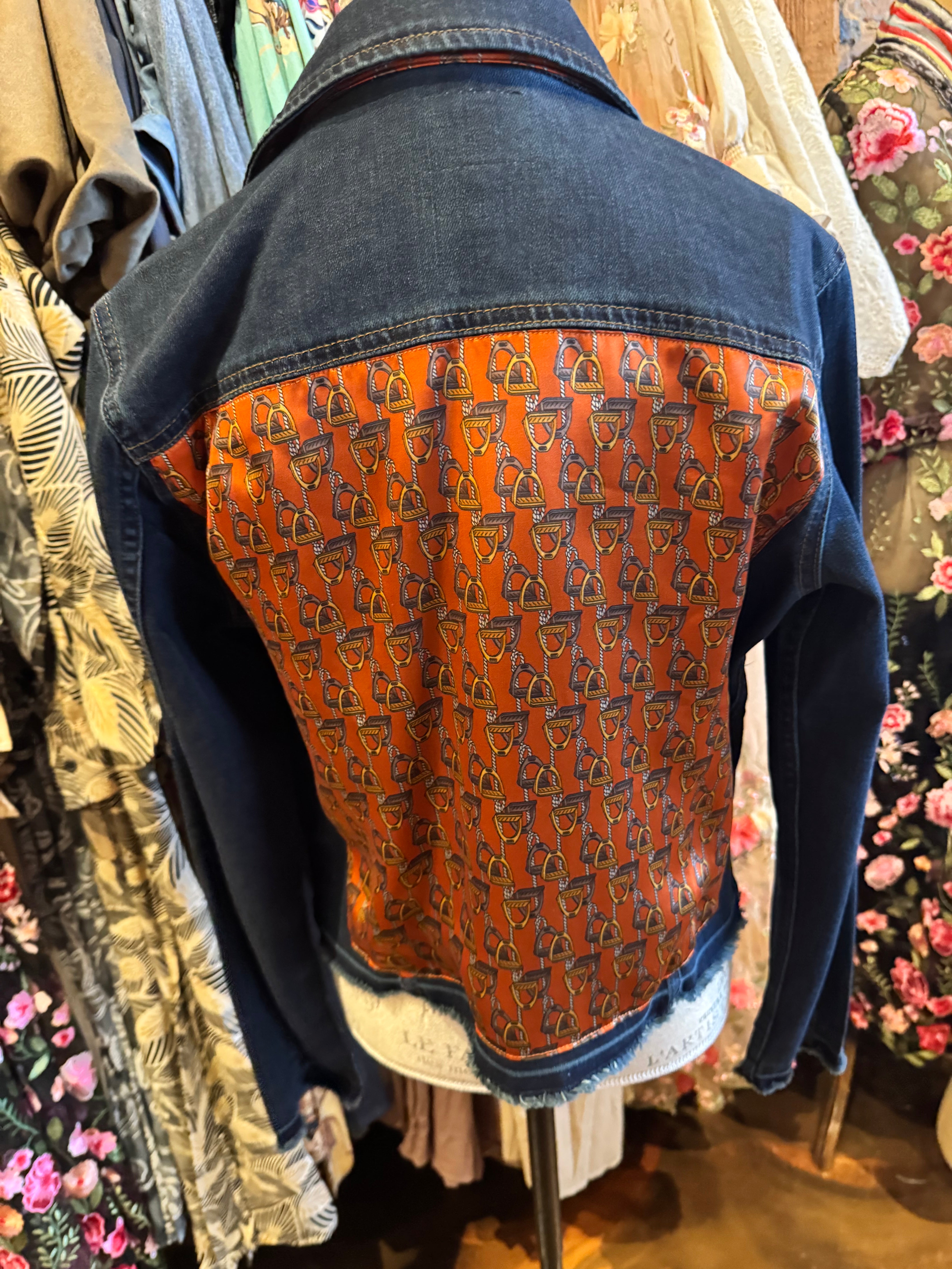 Dark Denim Jacket in Lots of Stirrups Orange