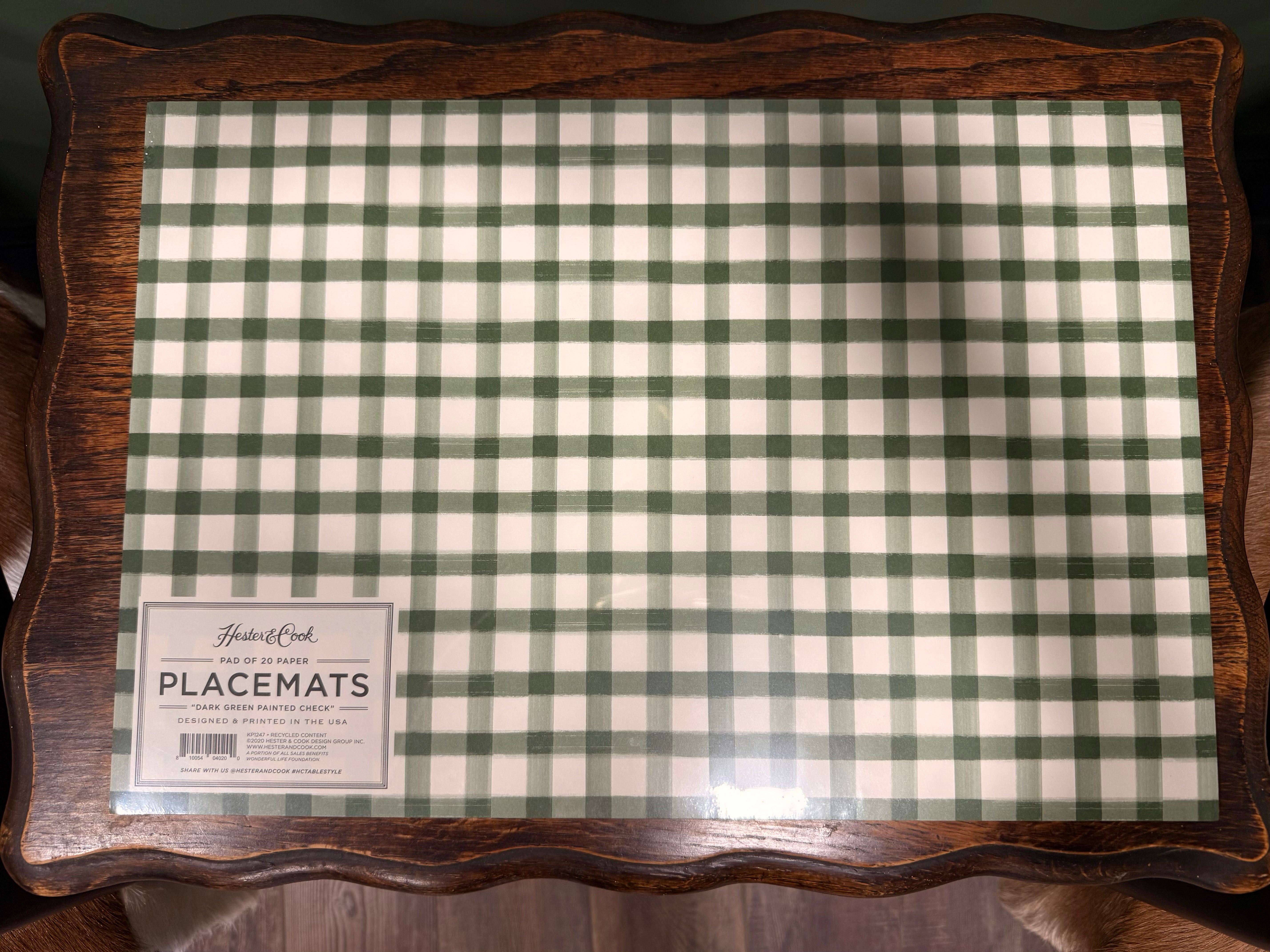 Dark Green Painted Check Platemats (20 sheets per pack)