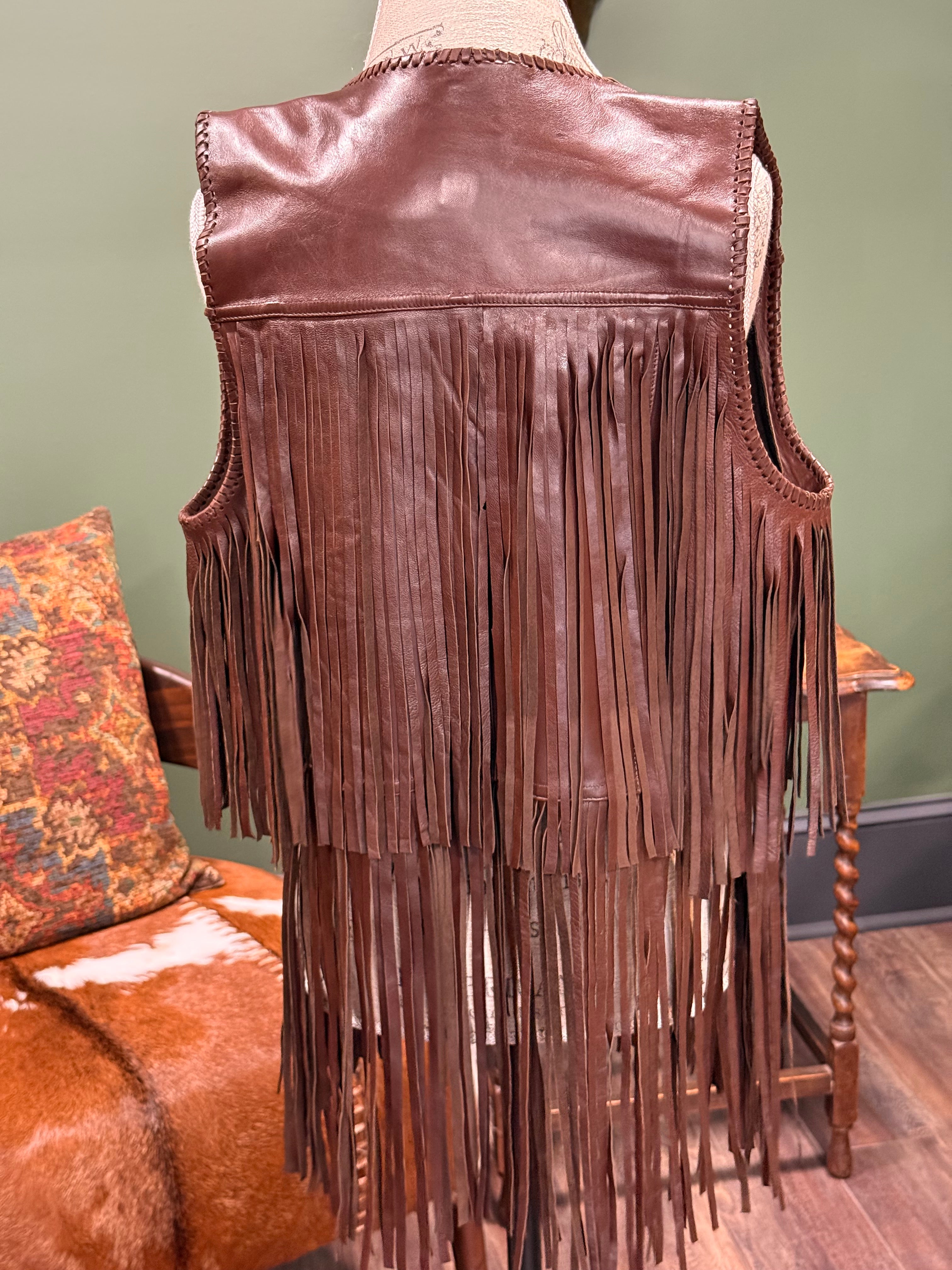 Long Fringe Dark Leather Vest