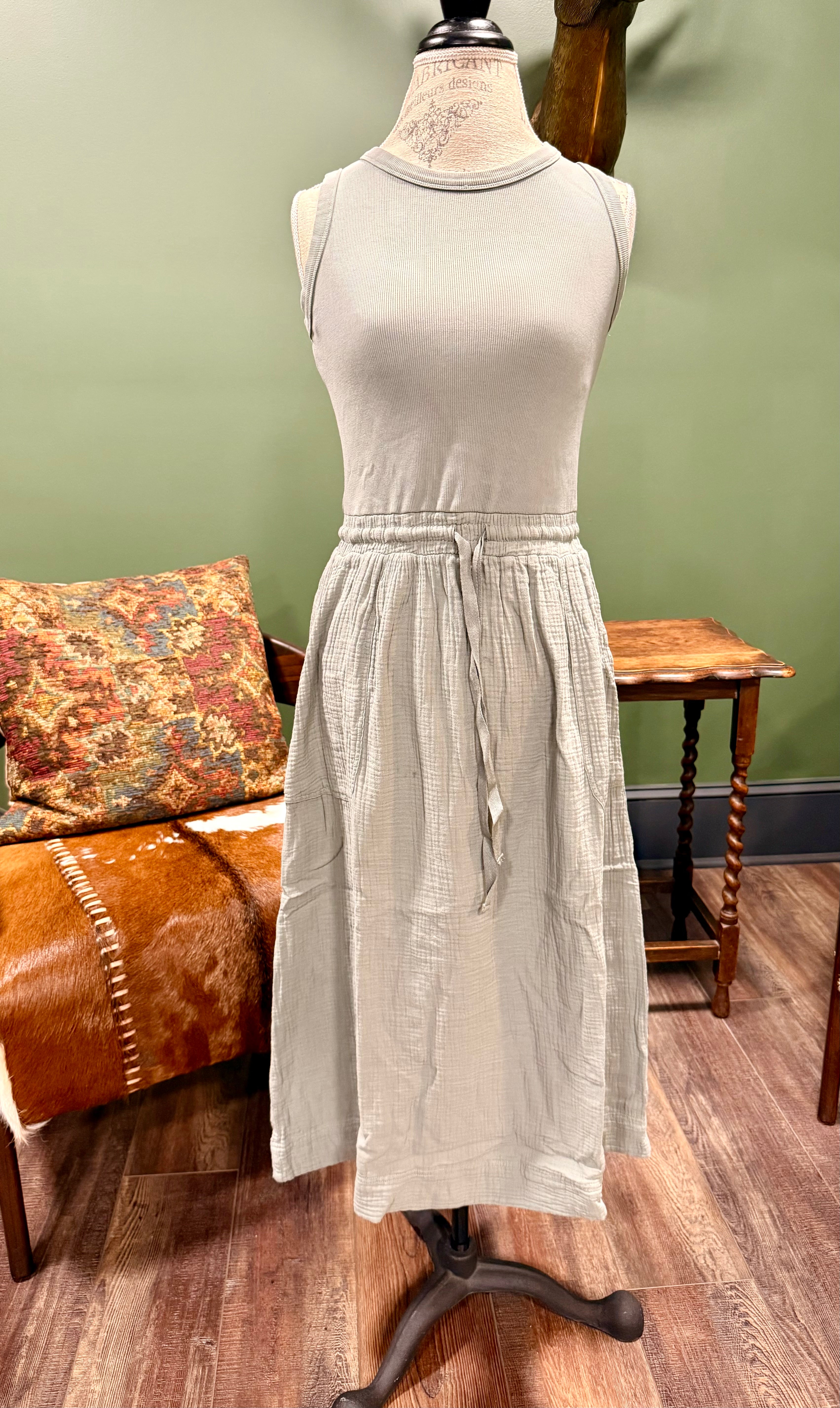 Cotton Tank Dress with Gauzy Skirt