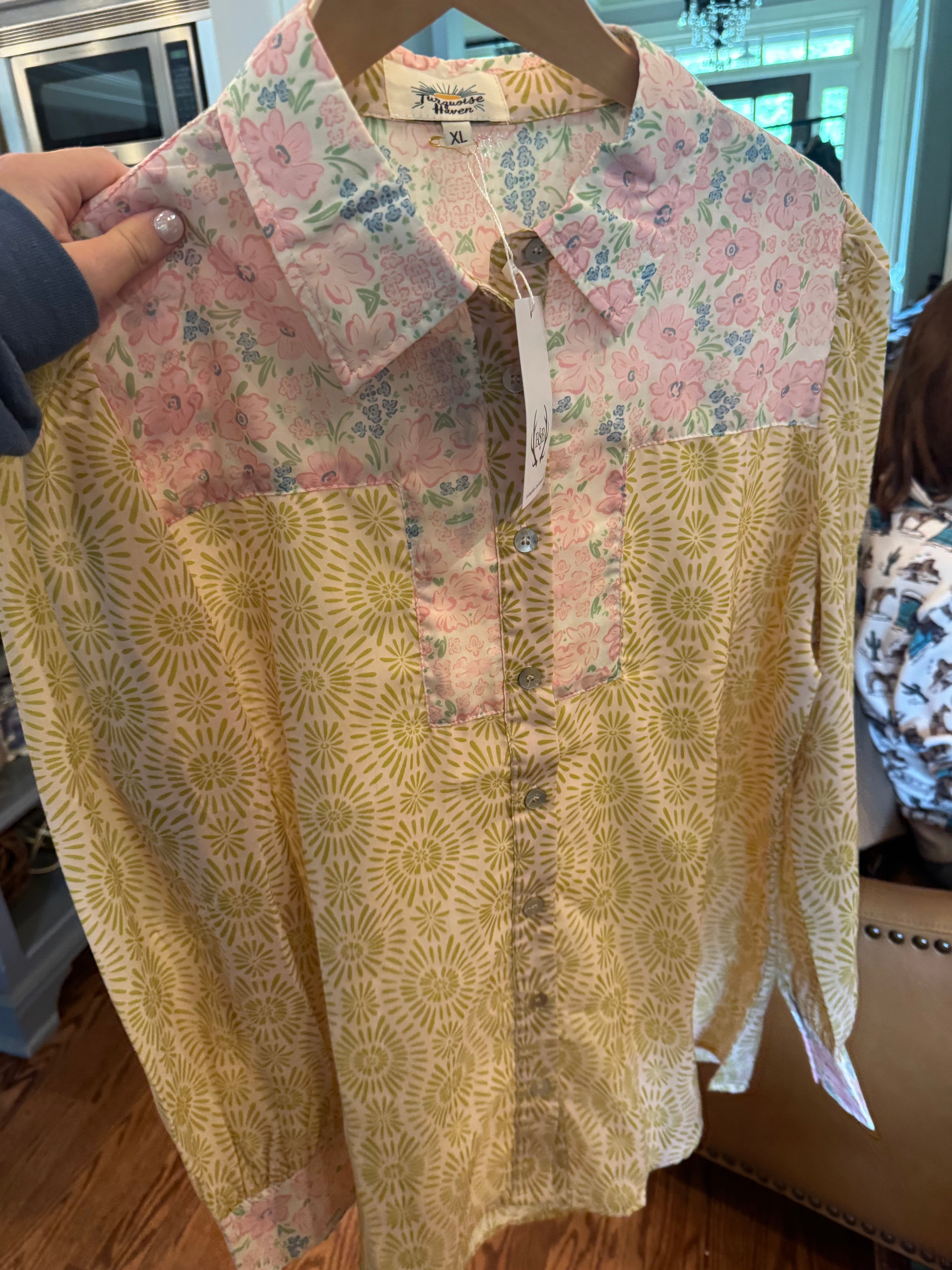 Turquoise haven Pink Floral Button Down
