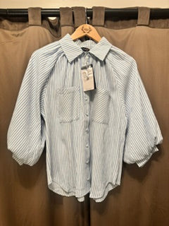 Gigio Striped Balloon Button Down Light Blue/White