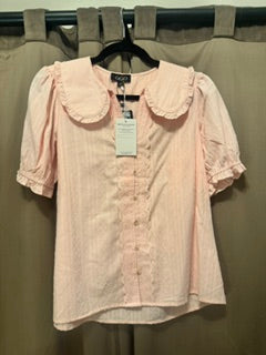 Gigio Pink Short Sleeve Blouse with Peter Pan Collar