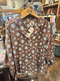 Little Bee's Bohemian Chocolate and Teal Blouse