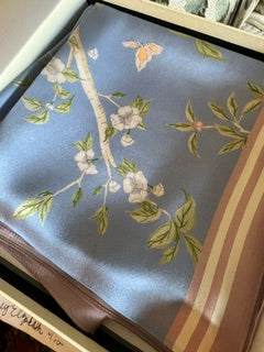 Catherine Cartie Blue Chinoiserie Silk Scarf