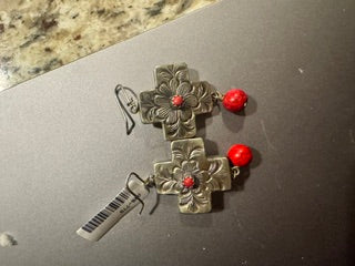 Barbosa Silver Coral Cross Earrings