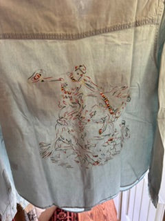 Tasha Polozzi Denim Chambry with Cowboy Embroidery