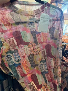 Turquoise Haven Colorful Cowboy boot mesh Shirt