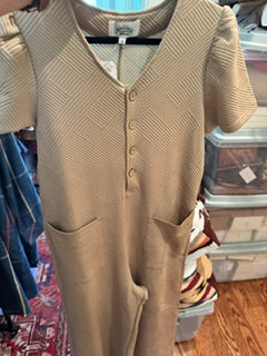 Turquoise Haven light Tan Jumpsuit with Puffy Sleeves
