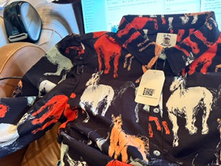 Lil Bees Bohemian Black off to the Races horse Button up with Crystals