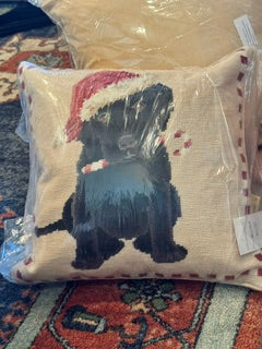 Black Santa Puppy Christmas Needlepoint Pillow