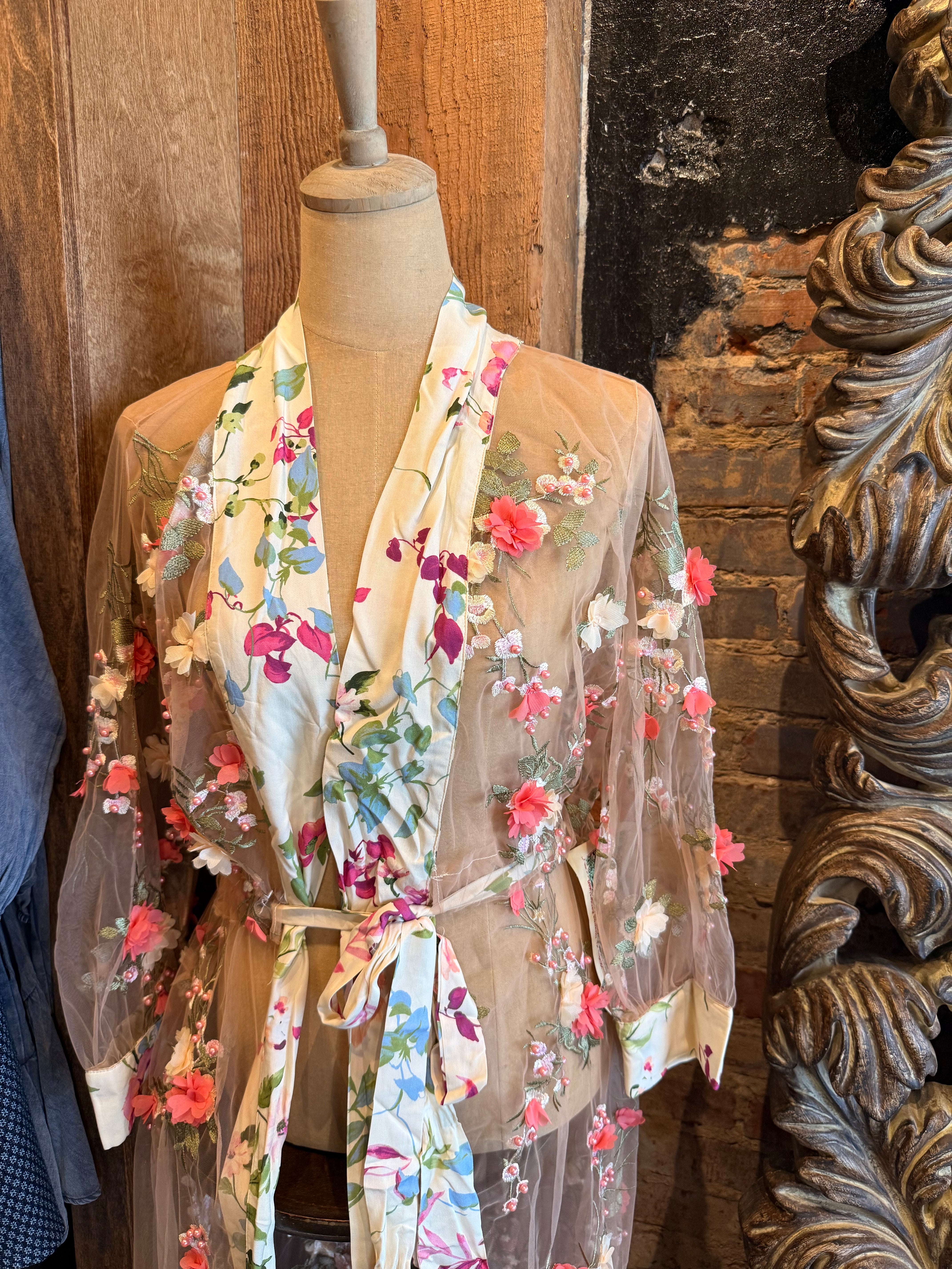 Floral Sheer Embroided Kimino