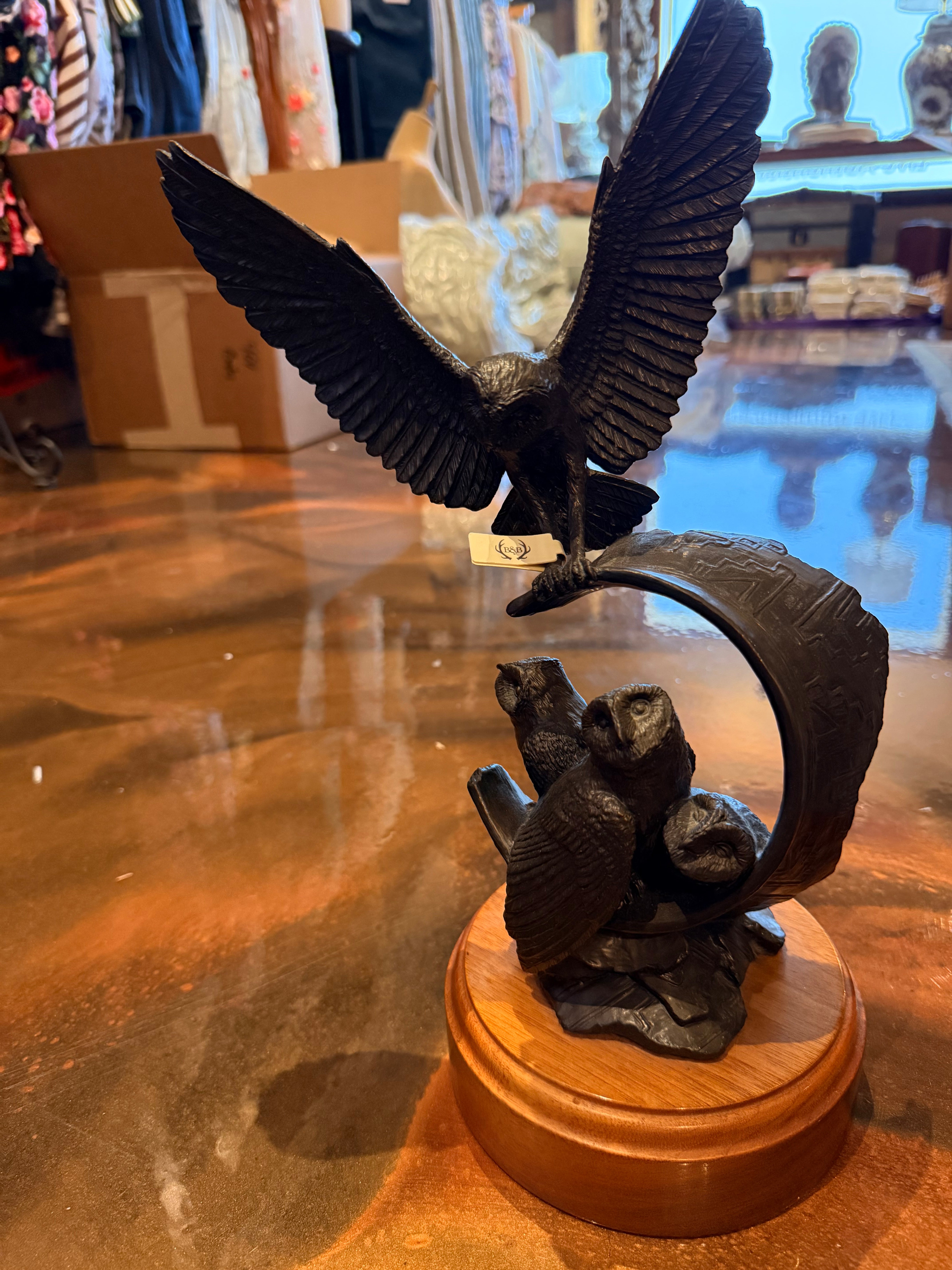 Bronze Owl Family Sculpture
