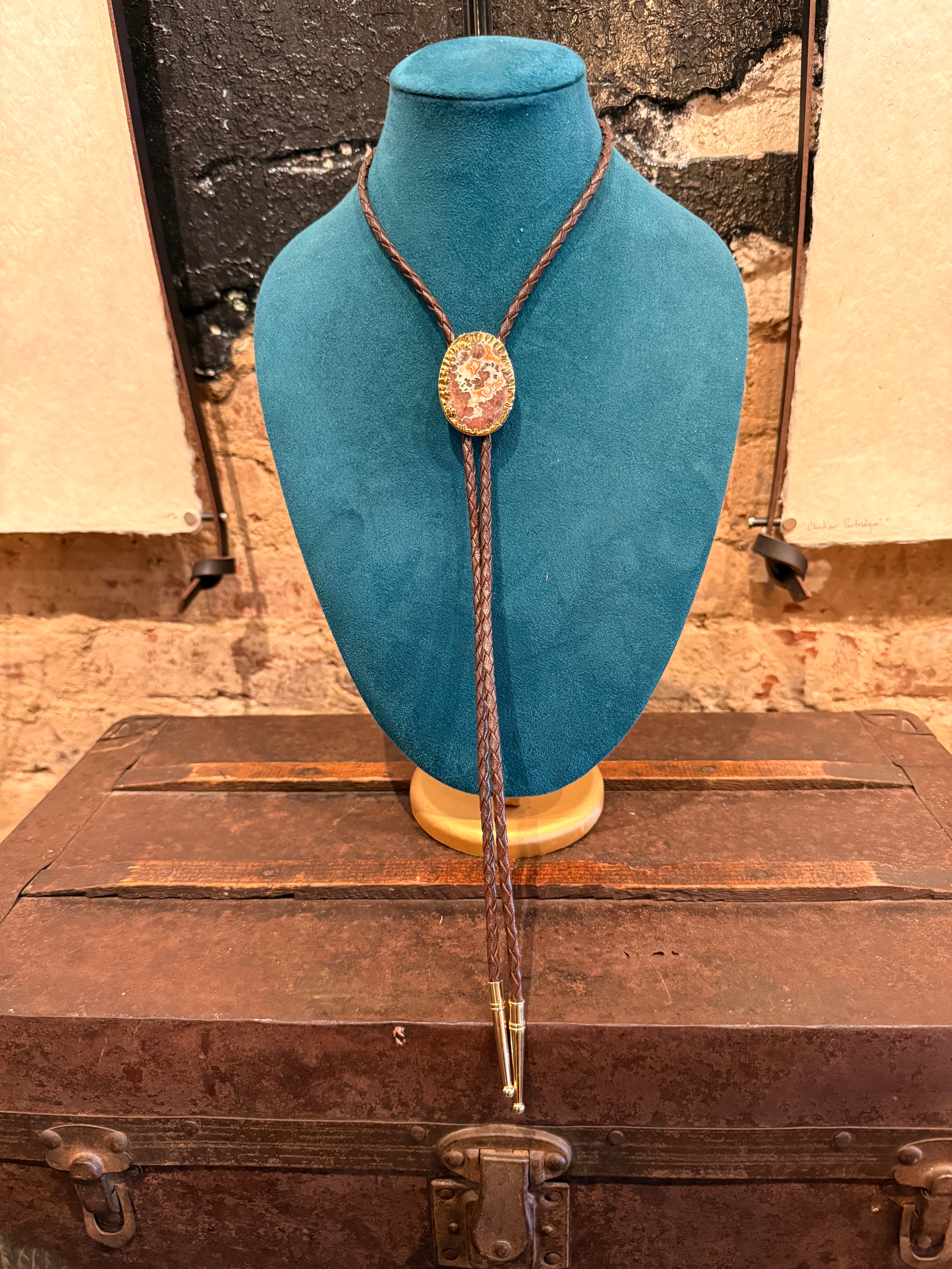 Black Vintage Bolo with Gold Trimmed Stone