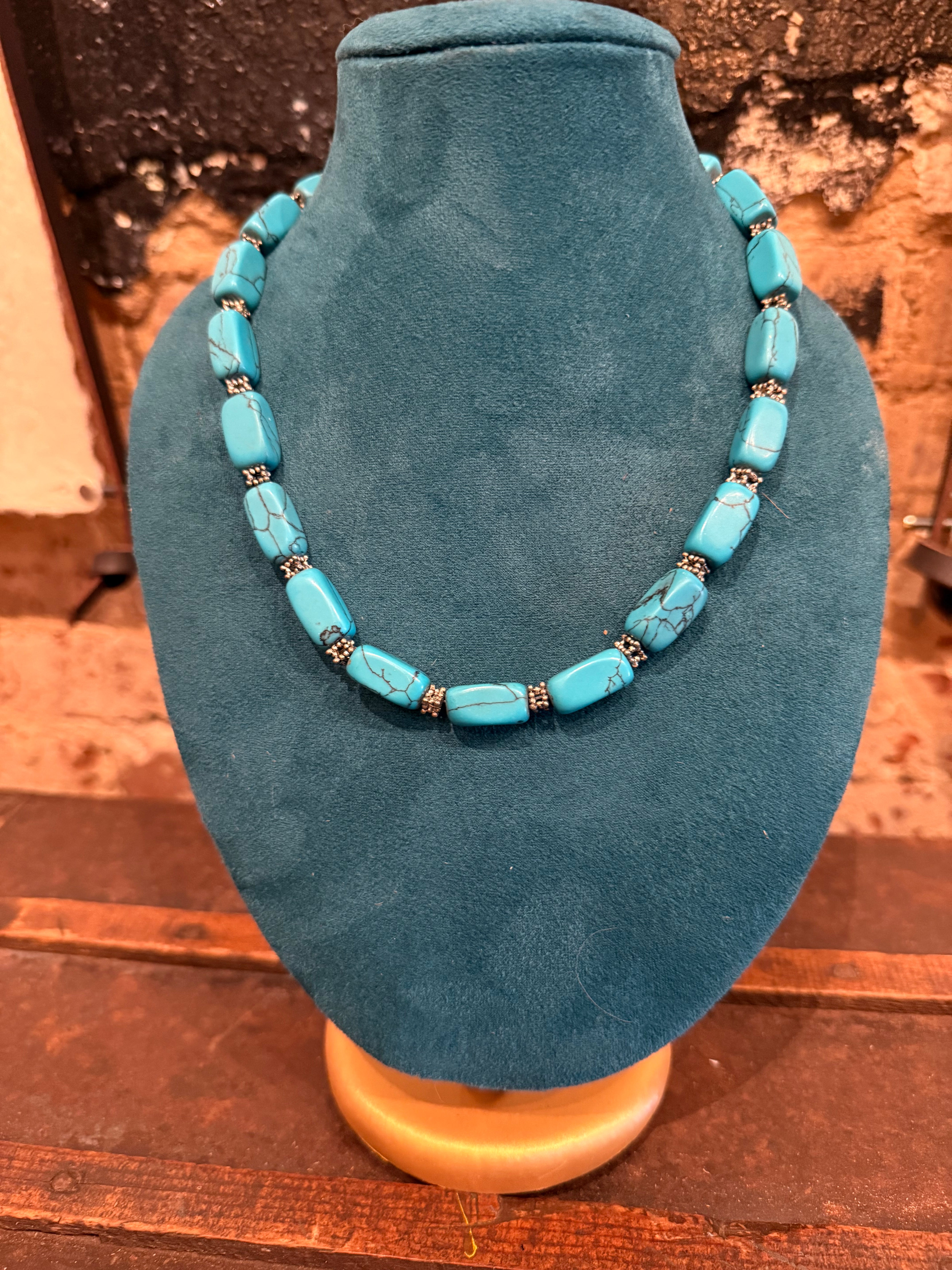 Turquoise & Silver Beaded Necklace
