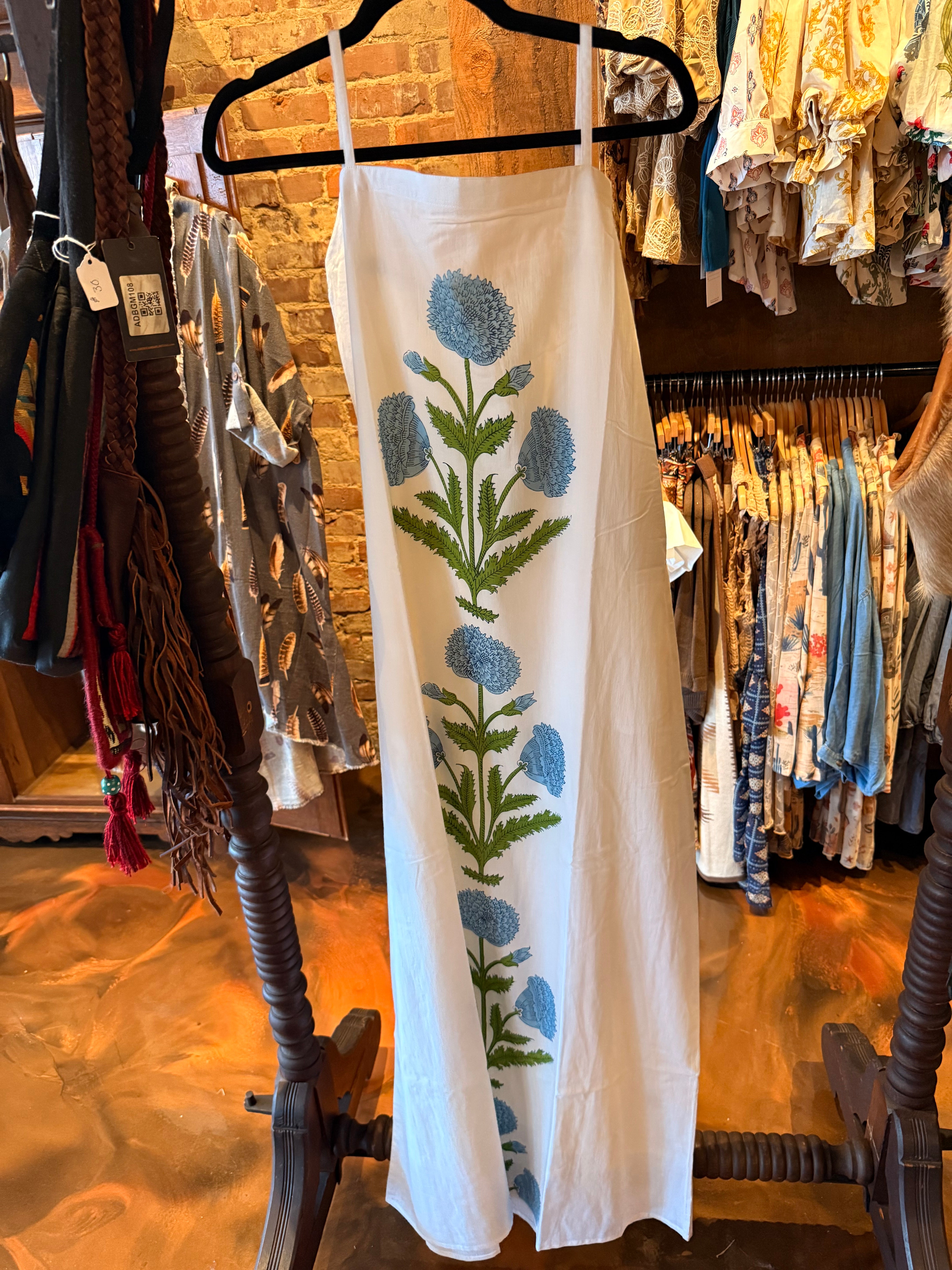 Sarah Ann Floral Front Maxi in White & Blue