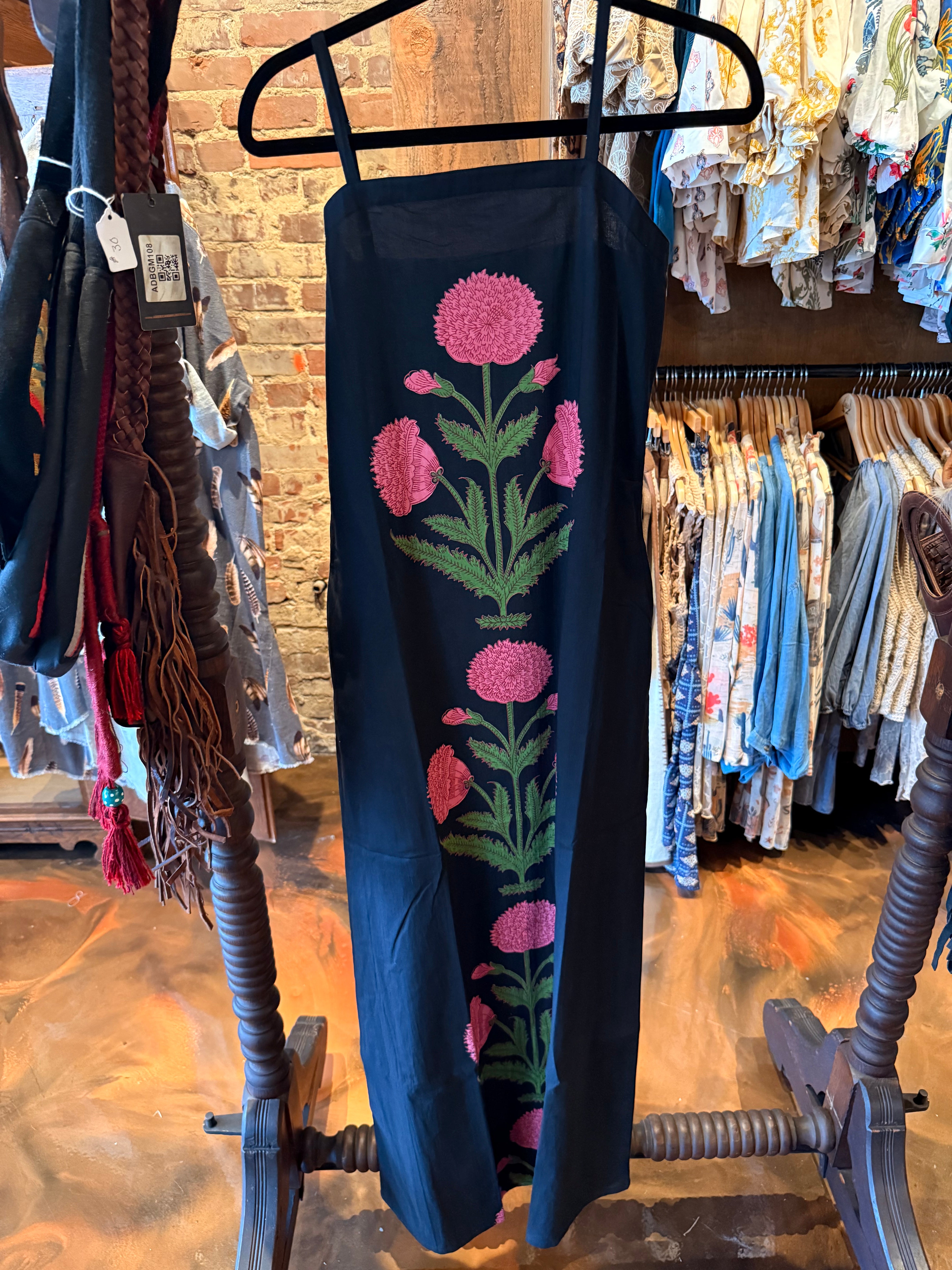 Sarah Ann Floral Front Maxi in Black & Hot Pink