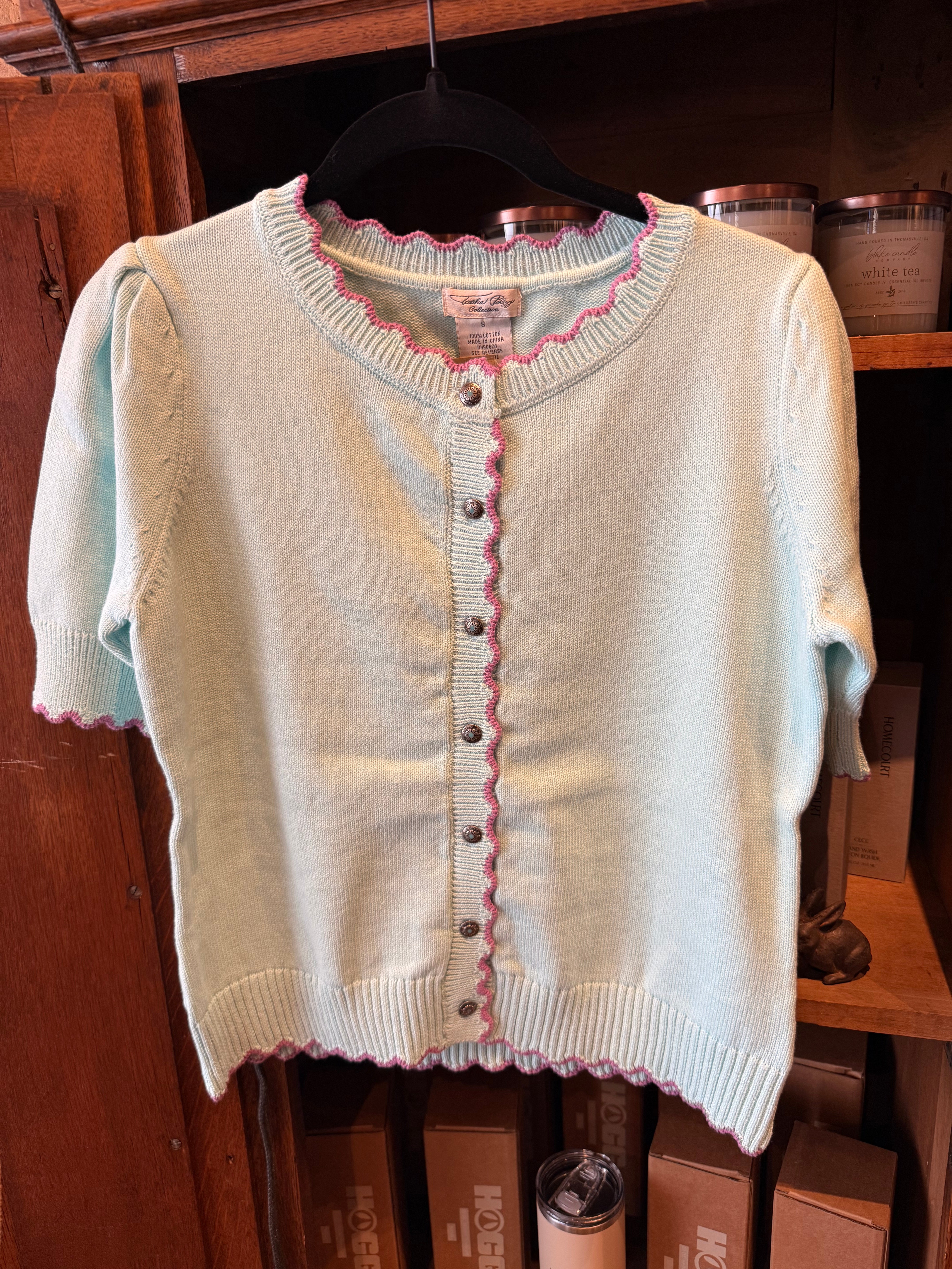 Button Front Summertime Sweater with Pink Trim