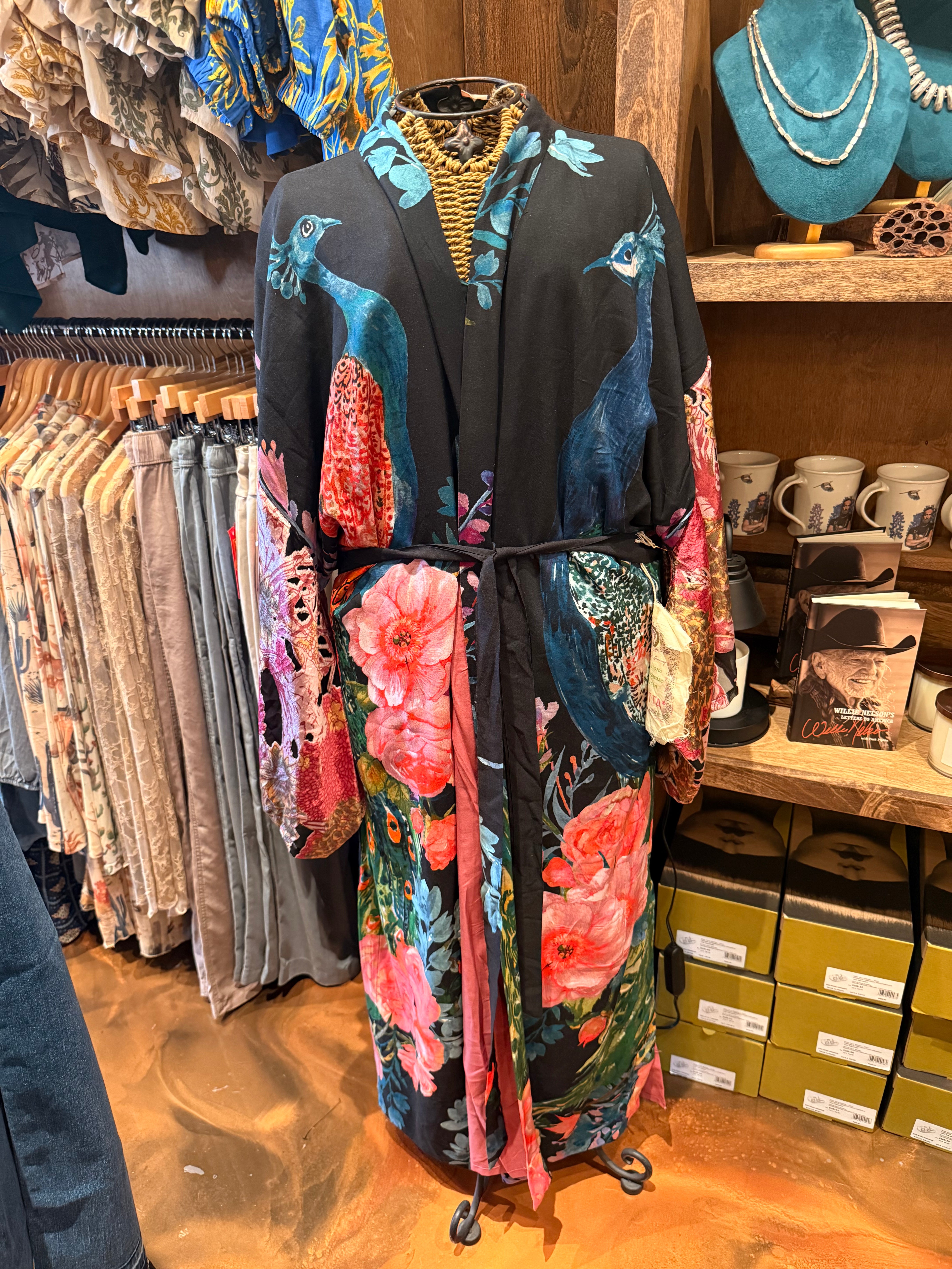 Black Silk and Velvet Burnout Floral Kimono