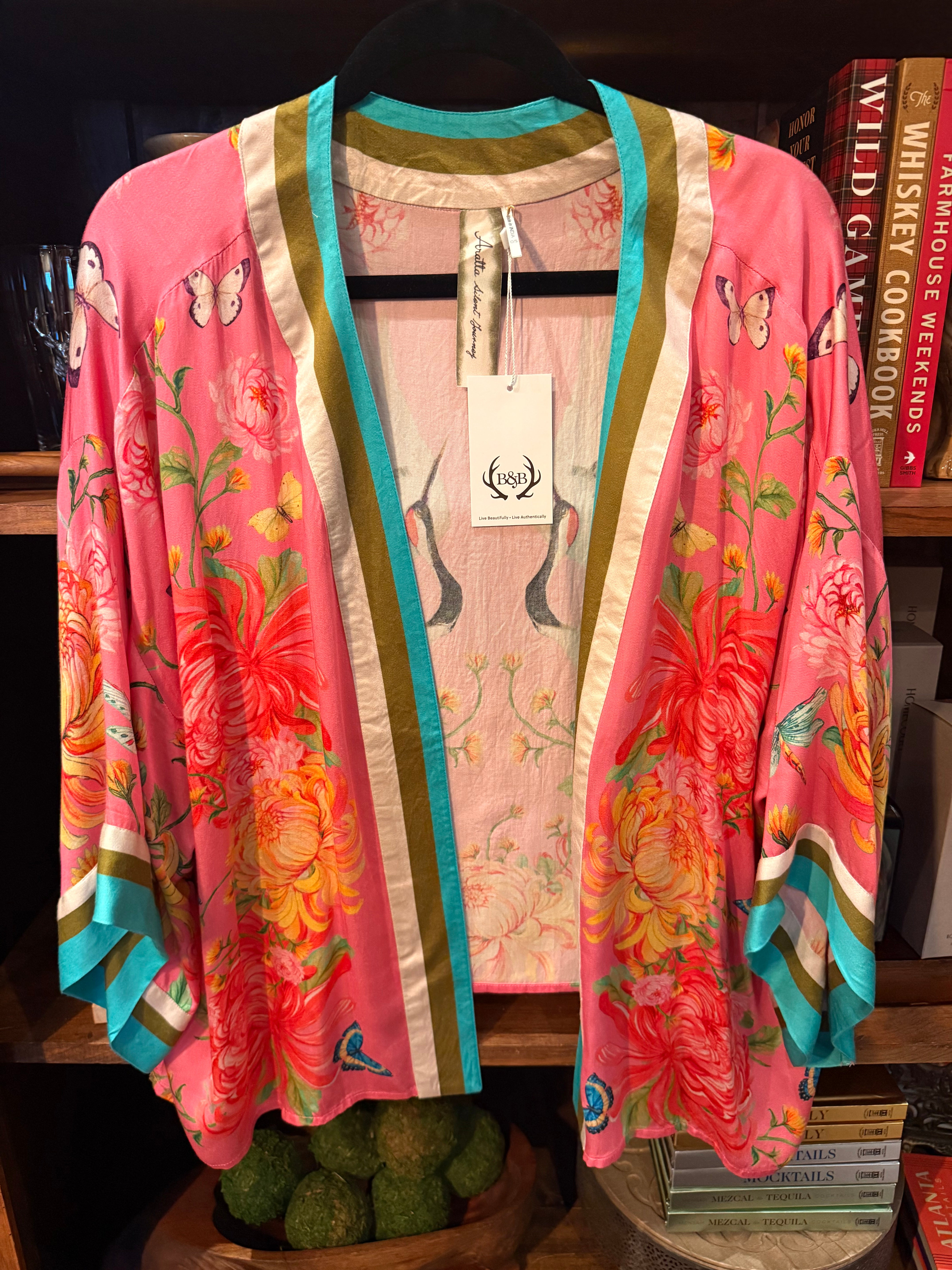 Pink Silk Swan Kimono