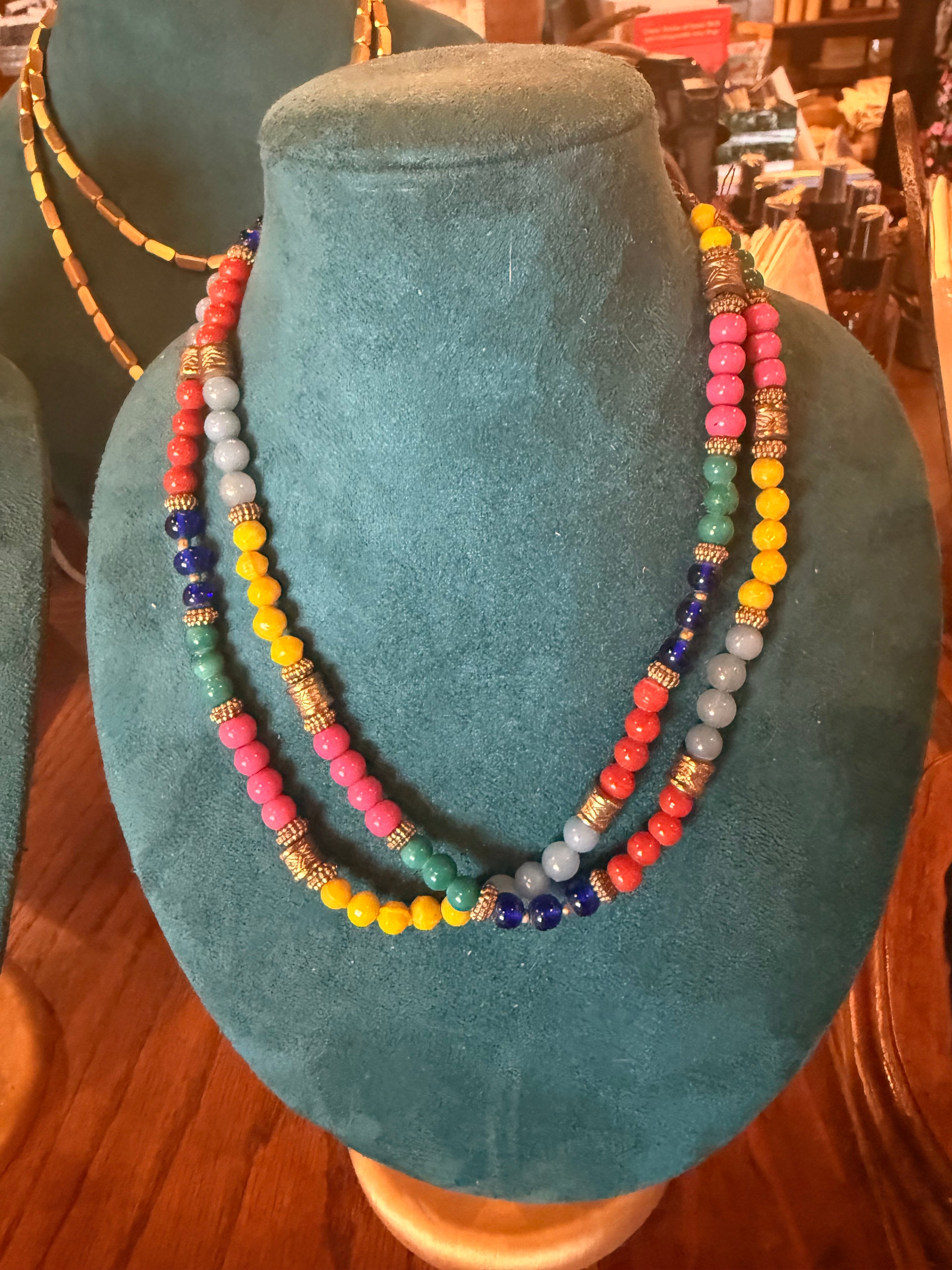 Multi Color and Gold Beaded Necklace