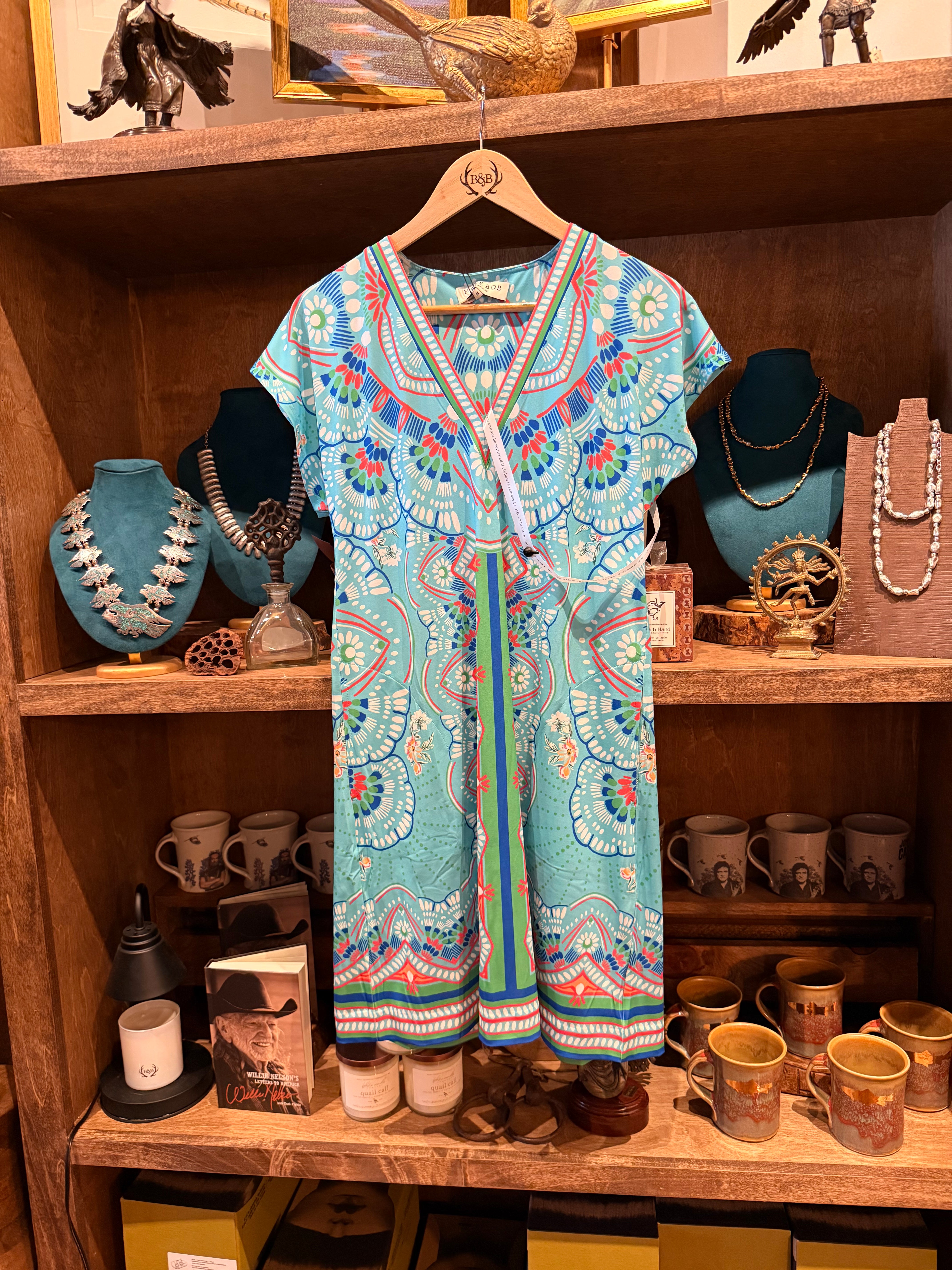 Betty Turquoise Blue Aztec Printed Mini Dress