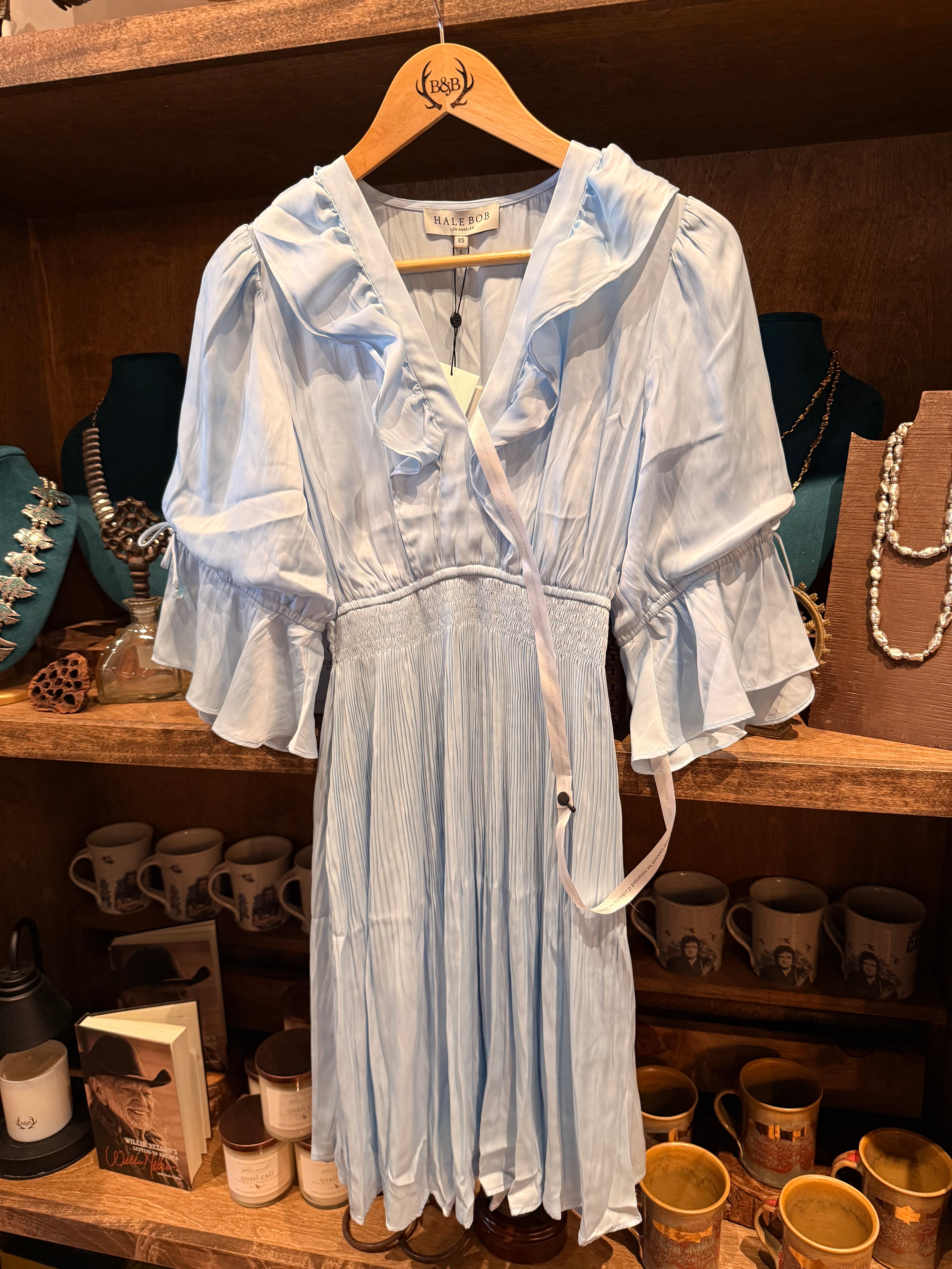 Tara Sky Blue Satin Ruffle Mini Dress