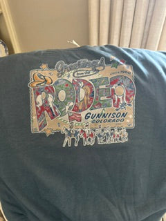 Slate Blue Sweatshirt Greetings from Rodeo Large