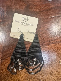 Black Seed Bead Chandelier Earrings with Silver Beads