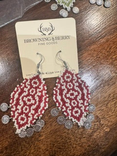 Diamond shape red/white beads with silver dangles