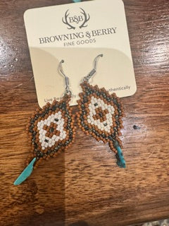 Diamond Shape seed bead earring with turq chip black & white